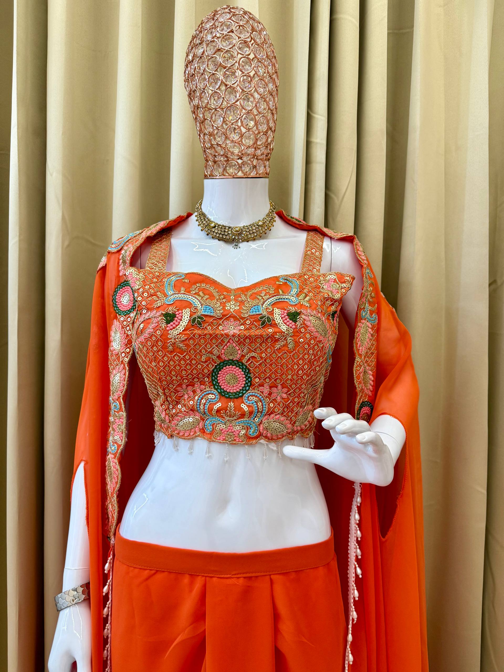 DESIGNER INDOWESTERN WITH FUL STITCH SHRUG AND BLOUSE