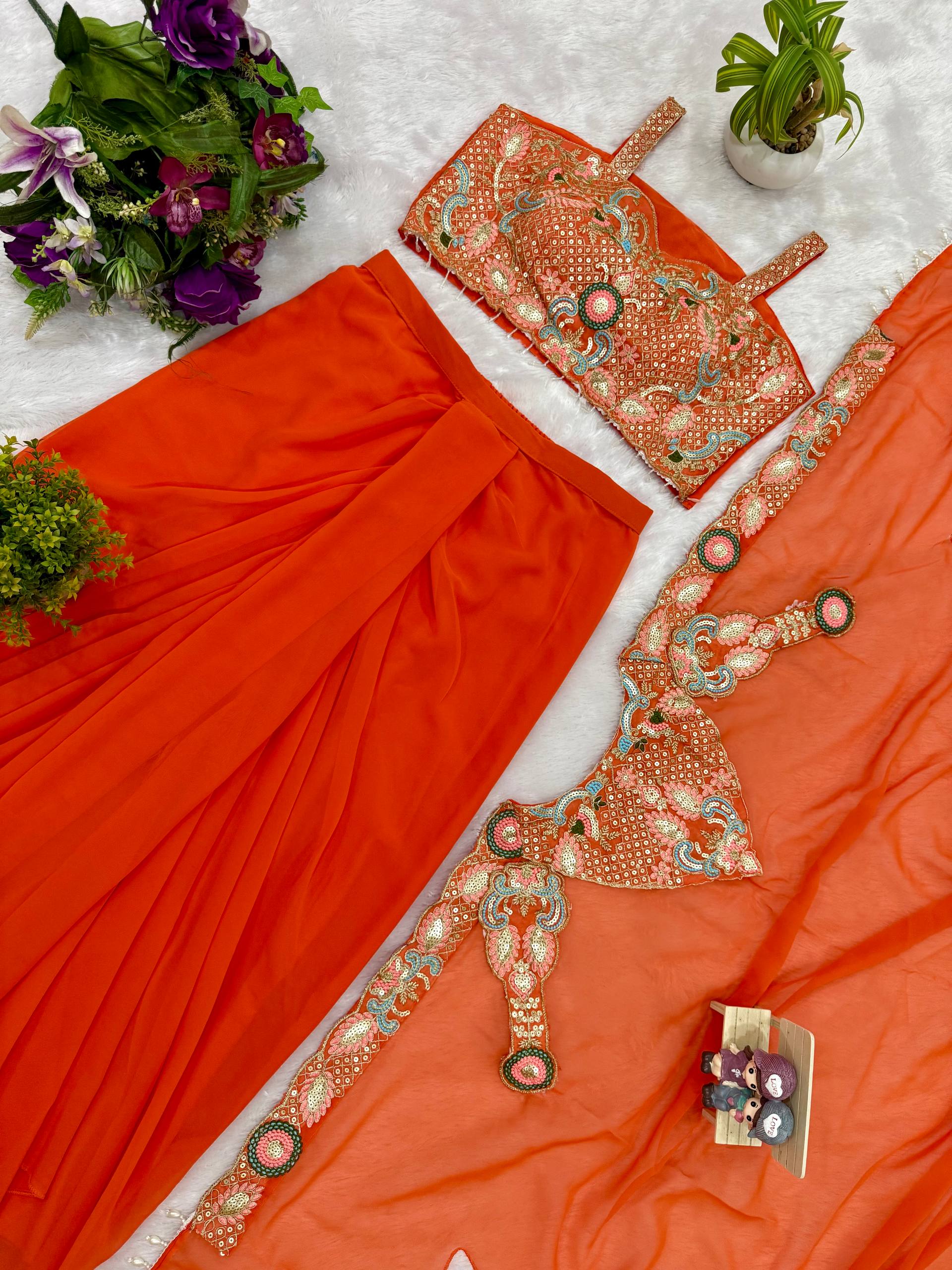 DESIGNER INDOWESTERN WITH FUL STITCH SHRUG AND BLOUSE