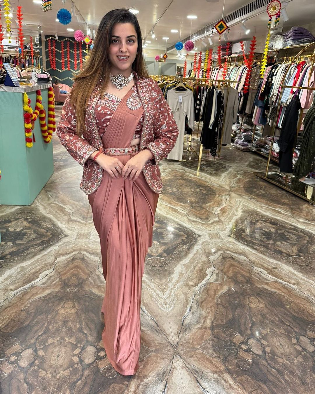 PRE DRAPE SAREE WITH JACKET NEW