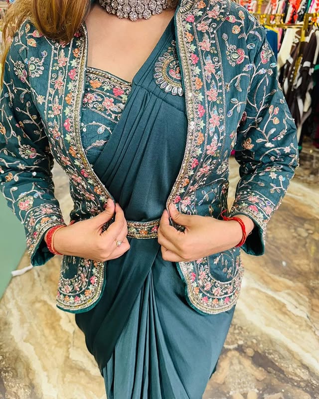 PRE DRAPE SAREE WITH STITCHED JACKET