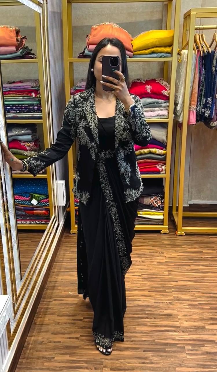 INDOWESTERN READY TO WEAR SAREE WITH KOTI AND BELT