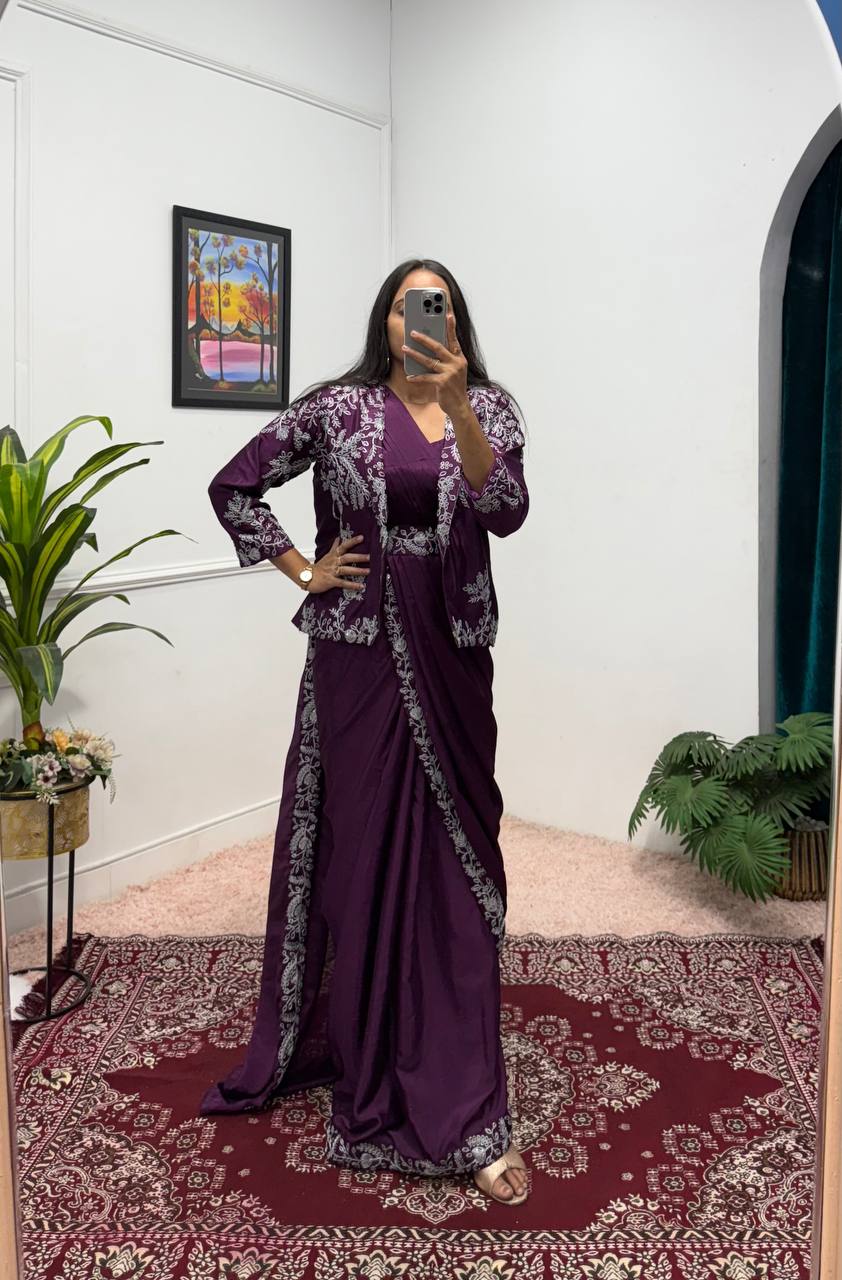 INDOWESTERN READY TO WEAR SAREE WITH KOTI AND BELT