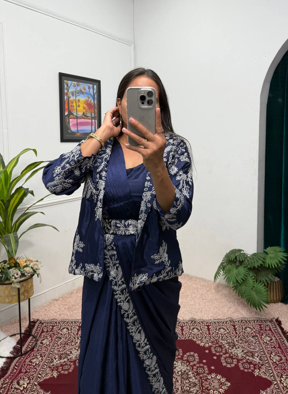 INDOWESTERN READY TO WEAR SAREE WITH KOTI AND BELT