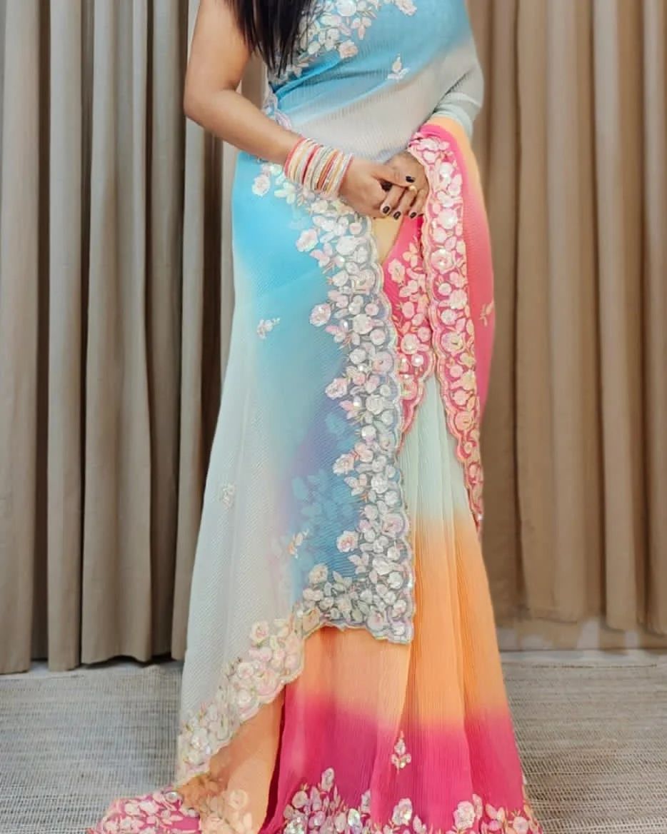 SHADED CRUSH SEQUINS WORK SAREE