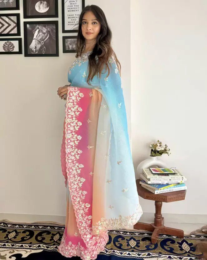 SHADED CRUSH SEQUINS WORK SAREE