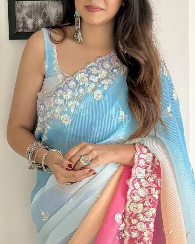 SHADED CRUSH SEQUINS WORK SAREE