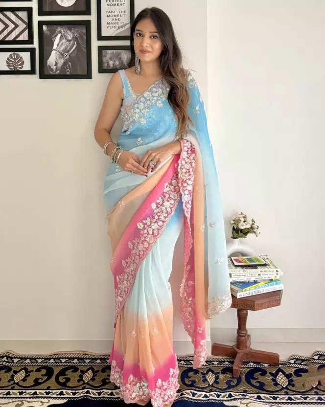 SHADED CRUSH SEQUINS WORK SAREE