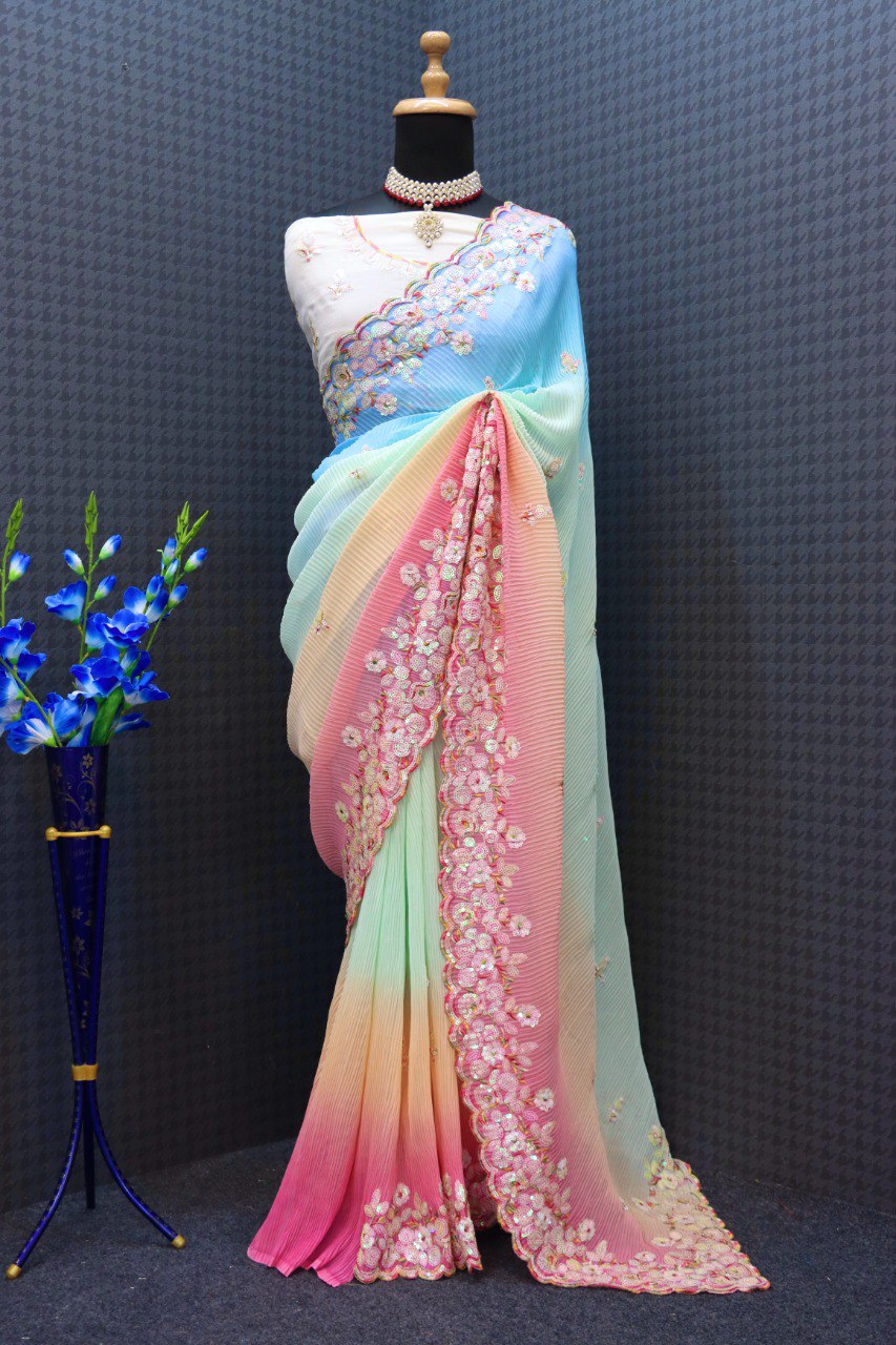 SHADED CRUSH SEQUINS WORK SAREE