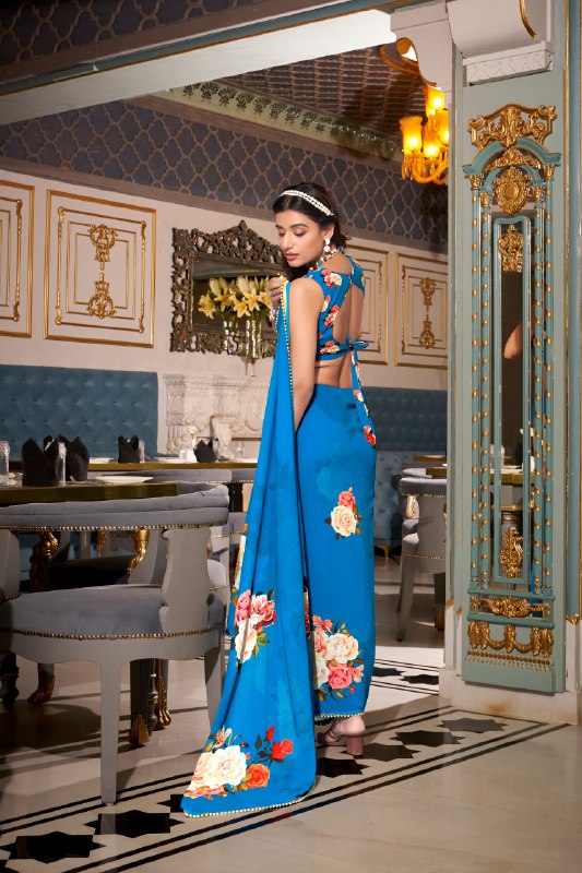 FLORAL SAREES WITH PEARL LACE BORDER