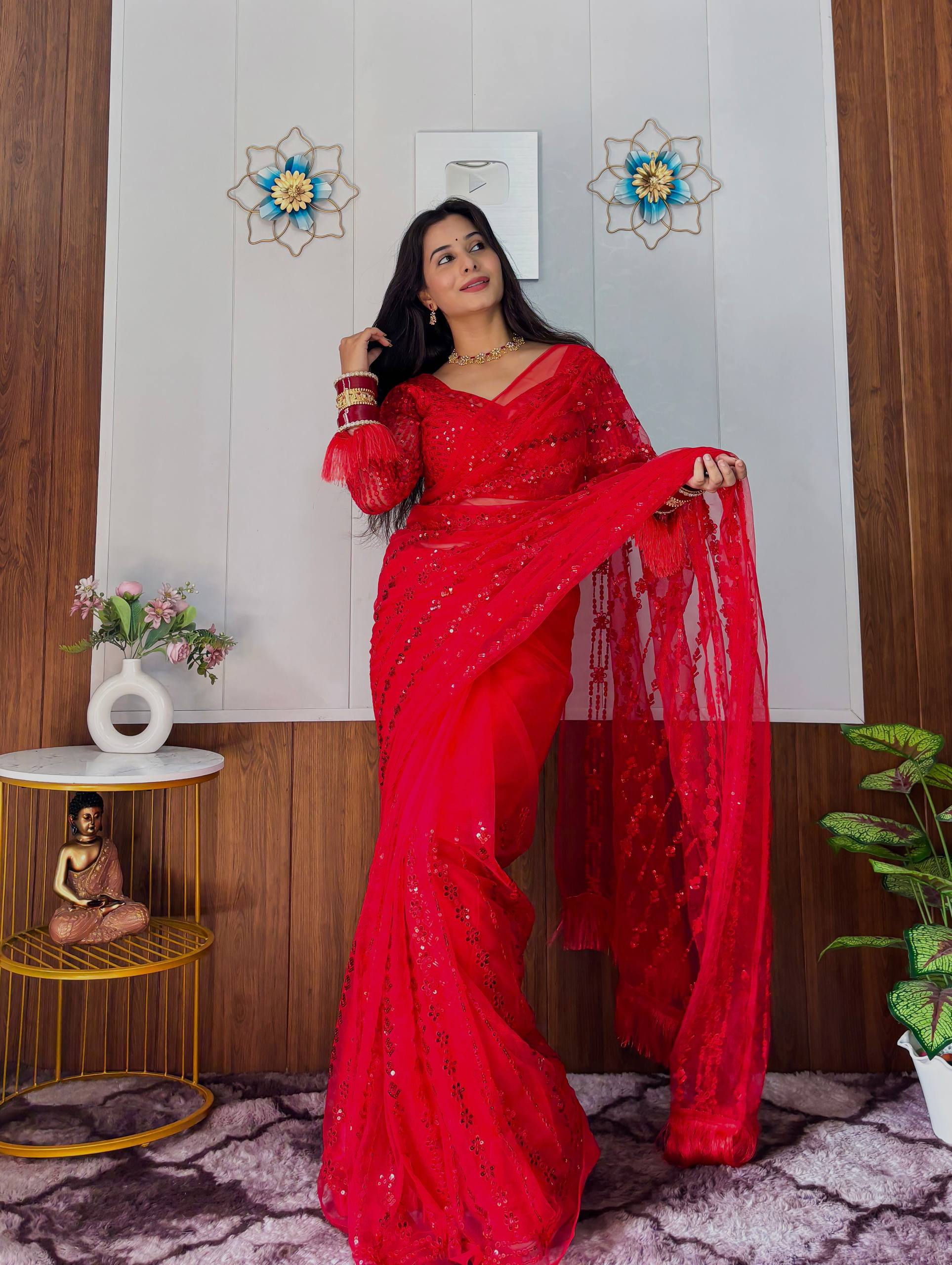 KARWACHAUTH SPECIAL RED DESIGNER SAREE