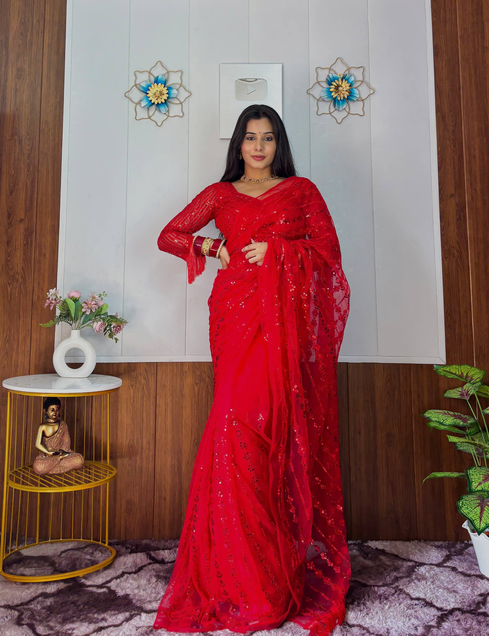 KARWACHAUTH SPECIAL RED DESIGNER SAREE