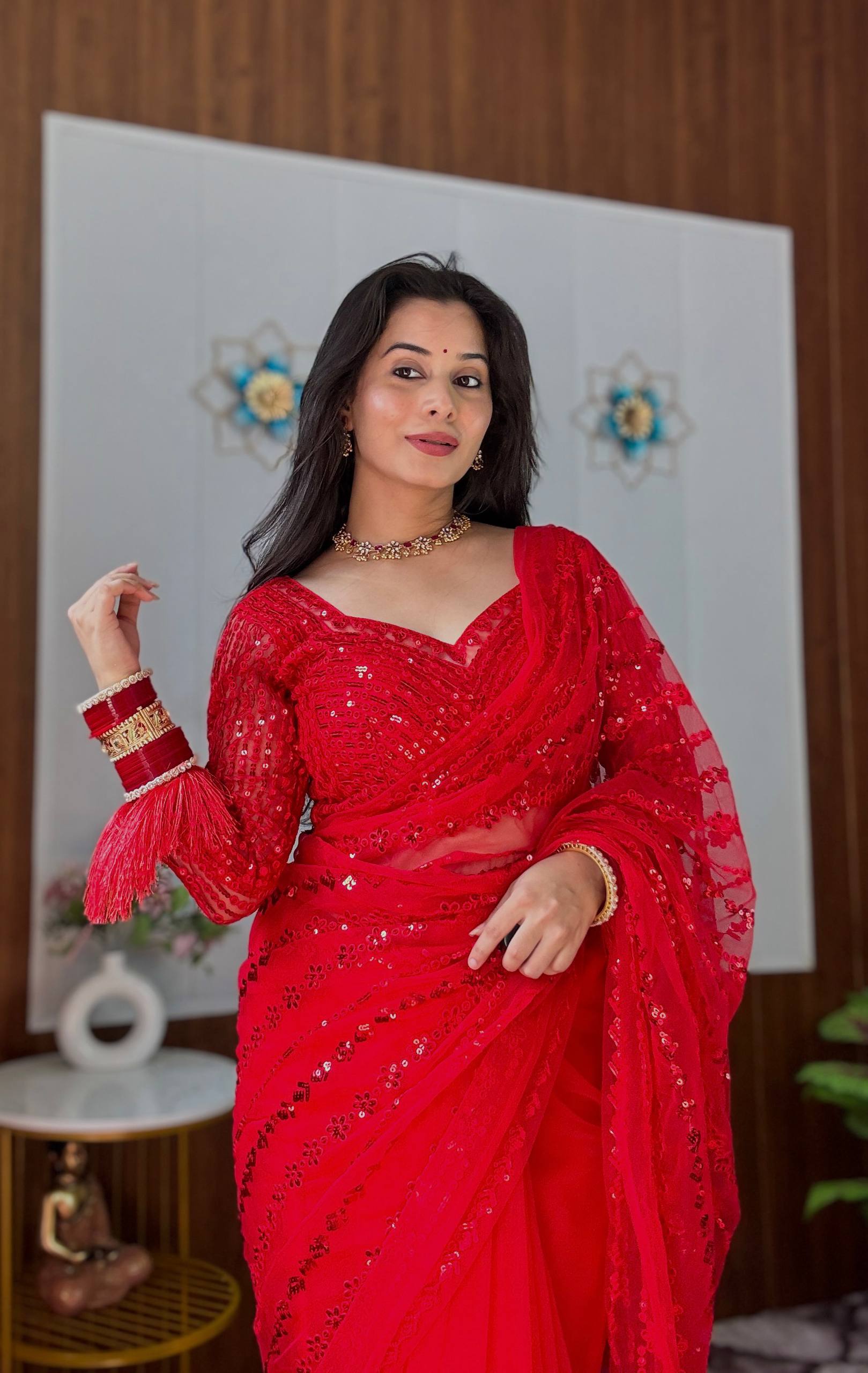 KARWACHAUTH SPECIAL RED DESIGNER SAREE