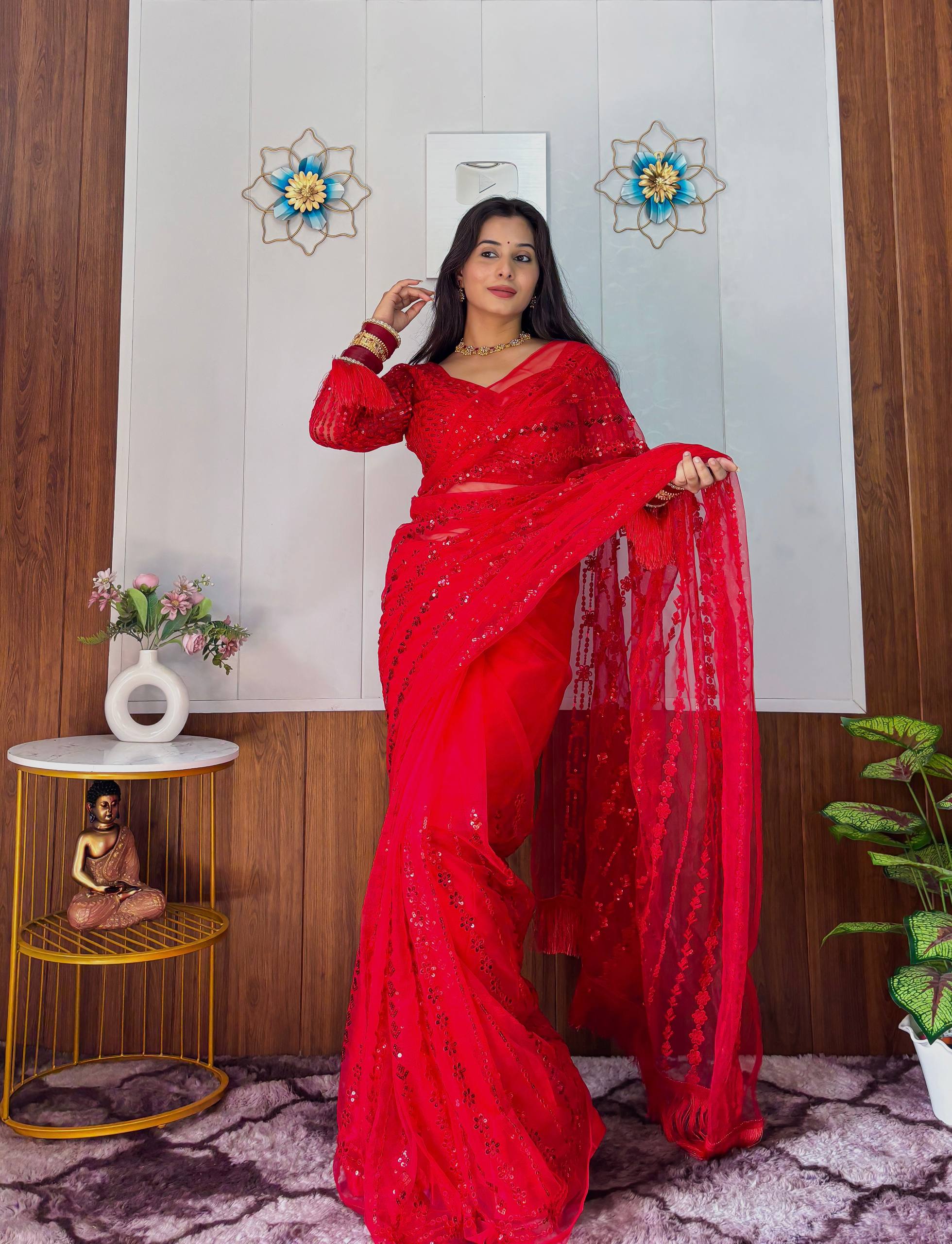 KARWACHAUTH SPECIAL RED DESIGNER SAREE