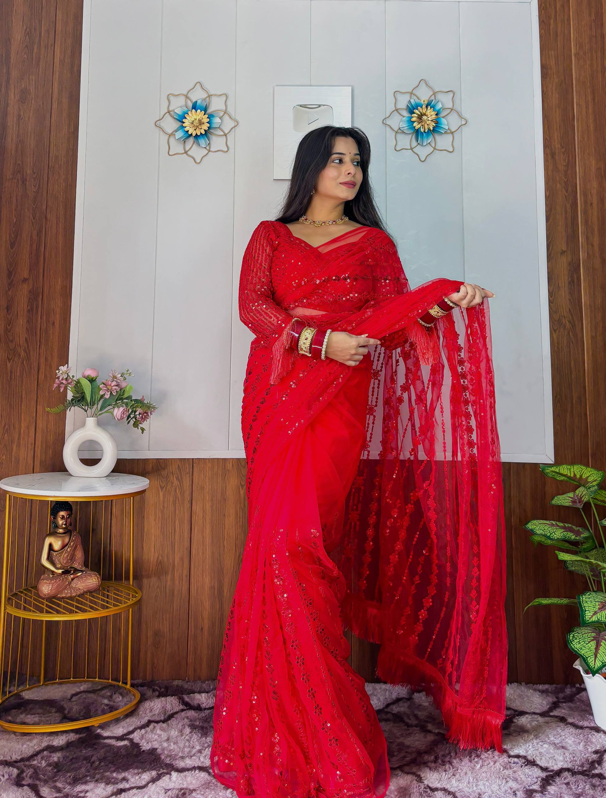 KARWACHAUTH SPECIAL RED DESIGNER SAREE