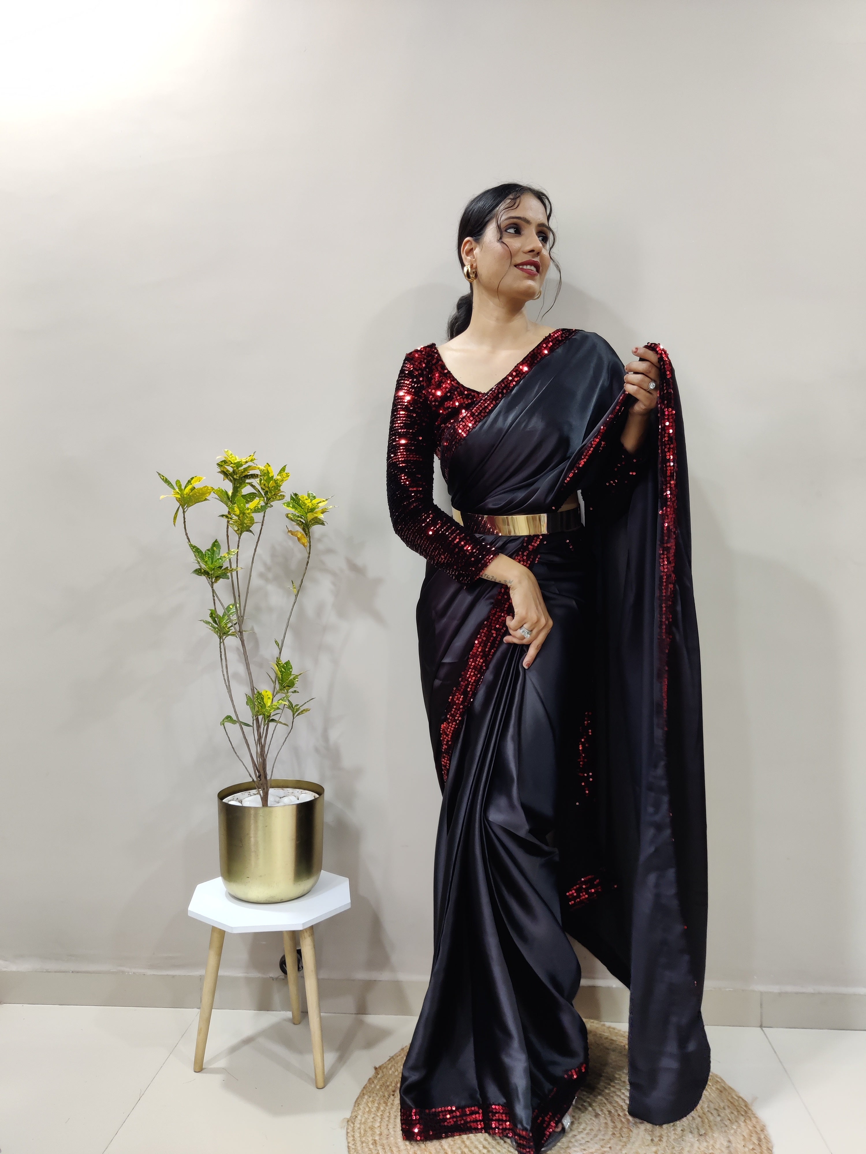 Beautiful Black Red Saree