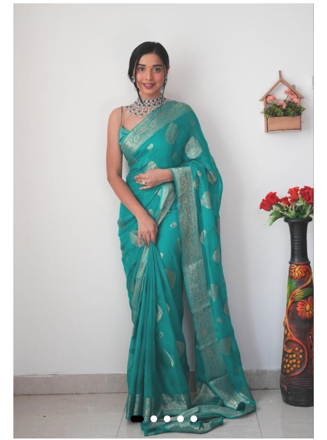 Sky Green Banarasi Ready To Wear Saree