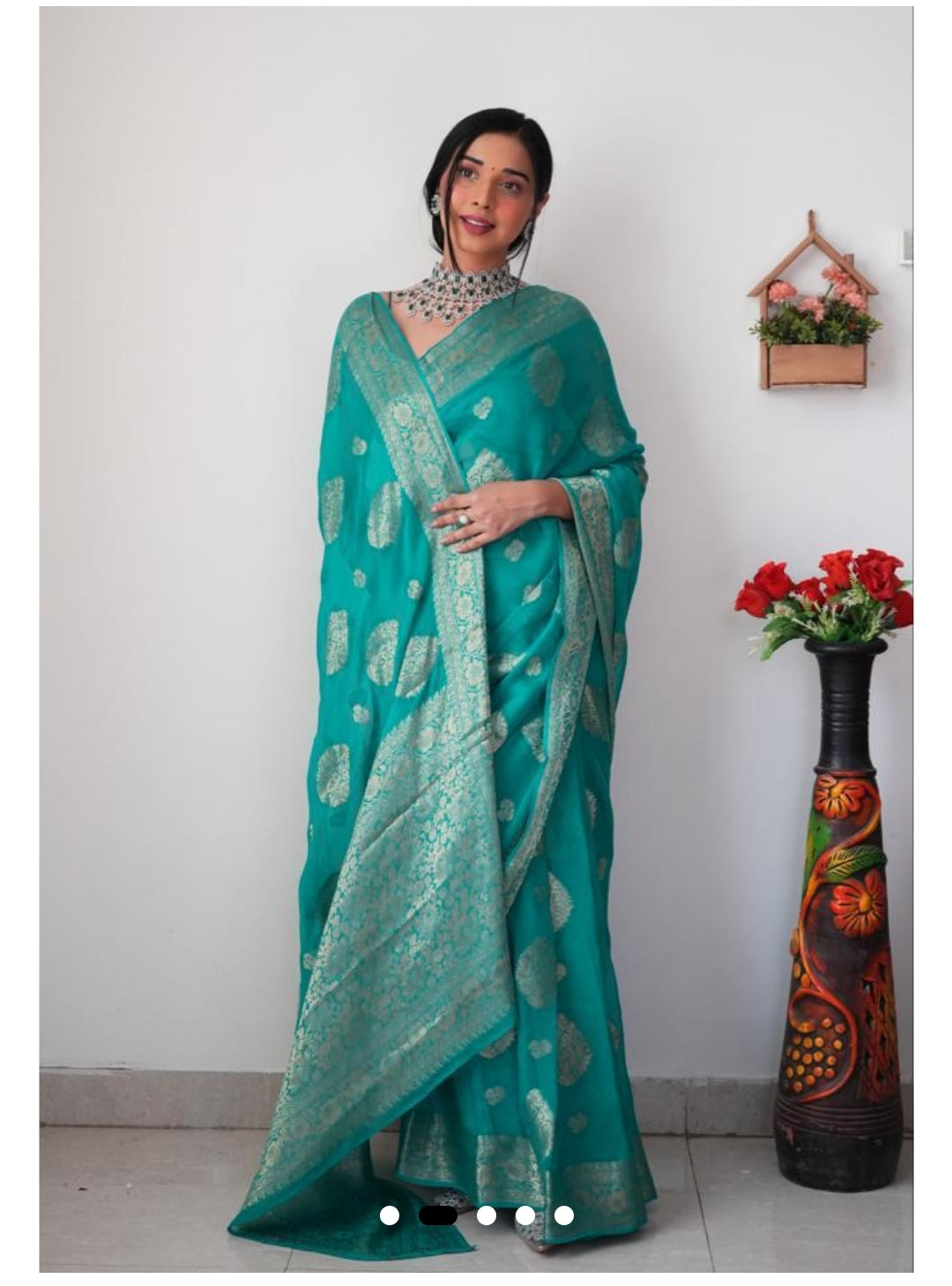 Sky Green Banarasi Ready To Wear Saree