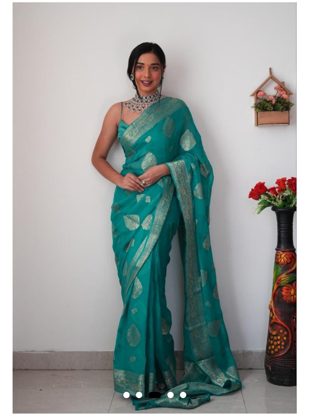 Sky Green Banarasi Ready To Wear Saree