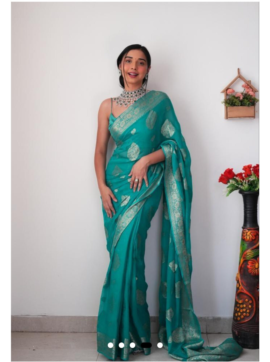 Sky Green Banarasi Ready To Wear Saree