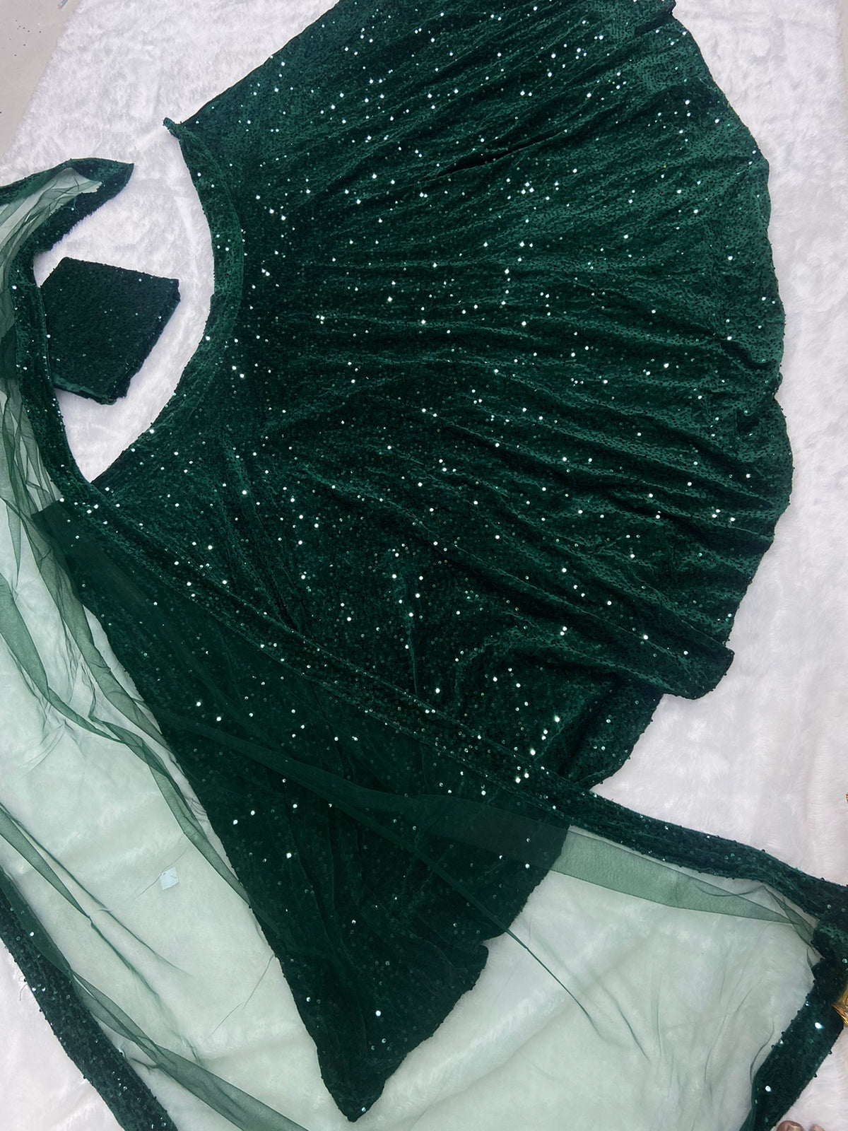 BOTTLE GREEN LEHENGA