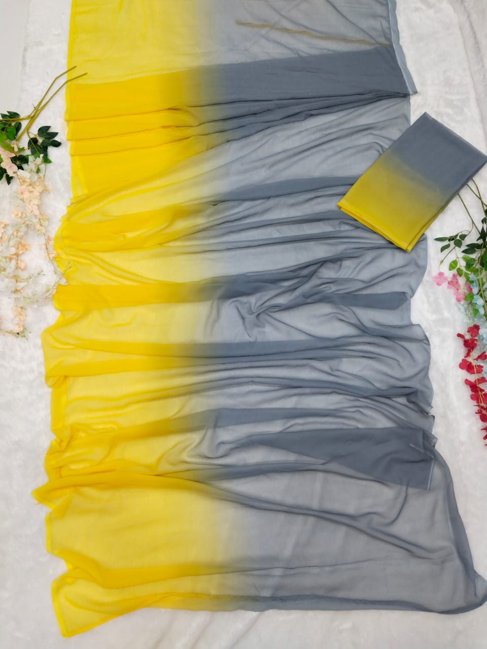 Grey Yellow Saree