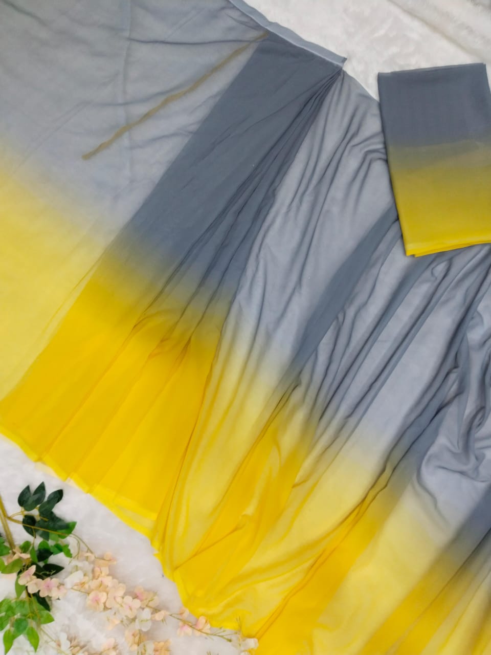 Grey Yellow Saree