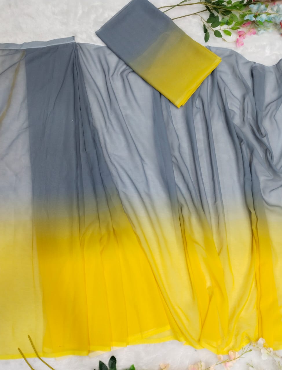 Grey Yellow Saree
