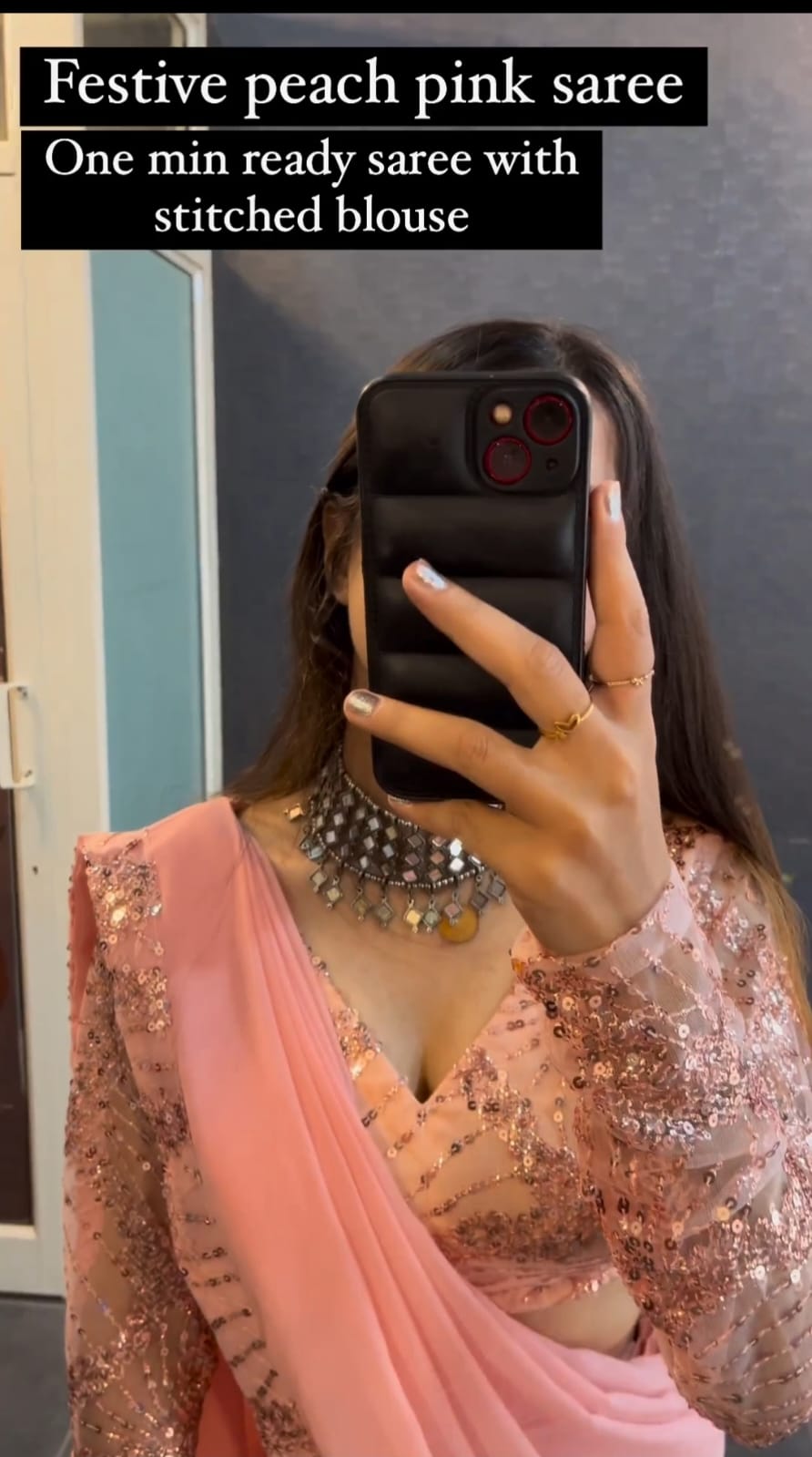 Festive Peach Pink Saree