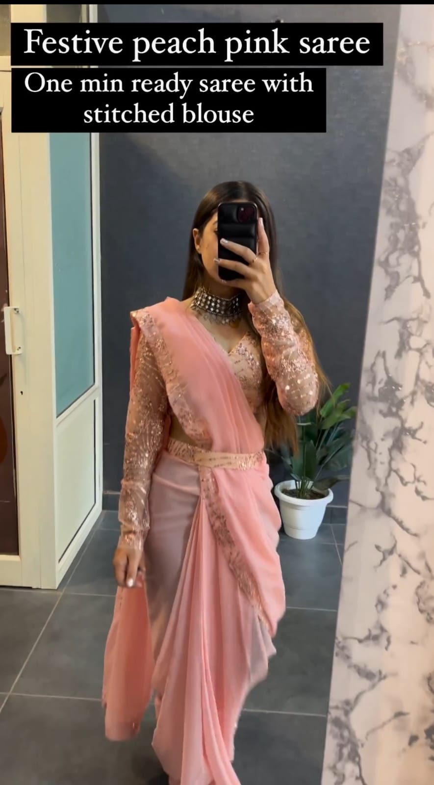Festive Peach Pink Saree