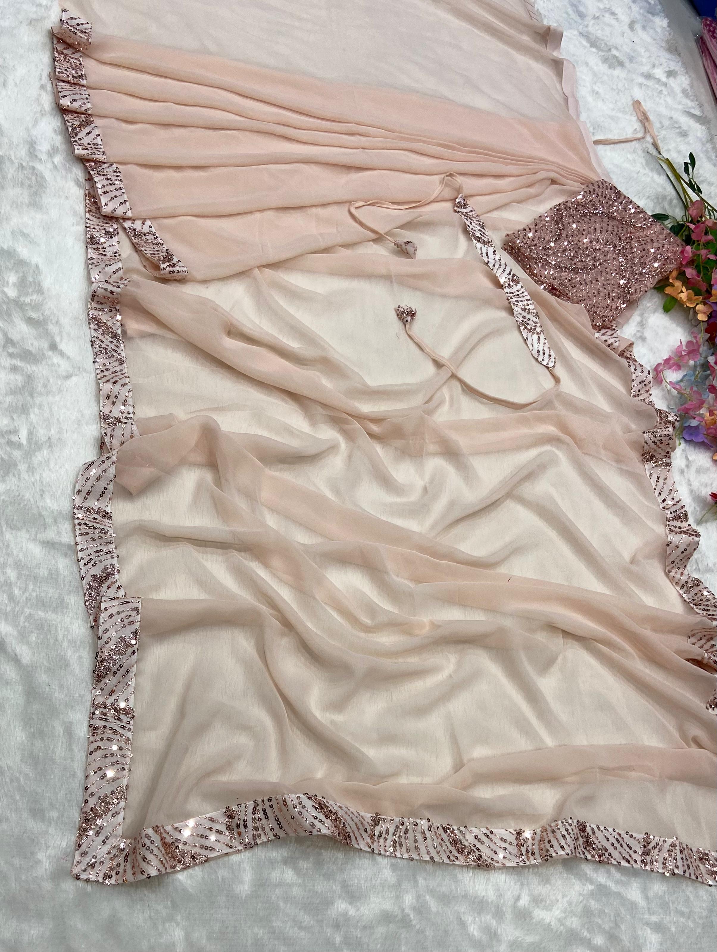 Festive Peach Pink Saree