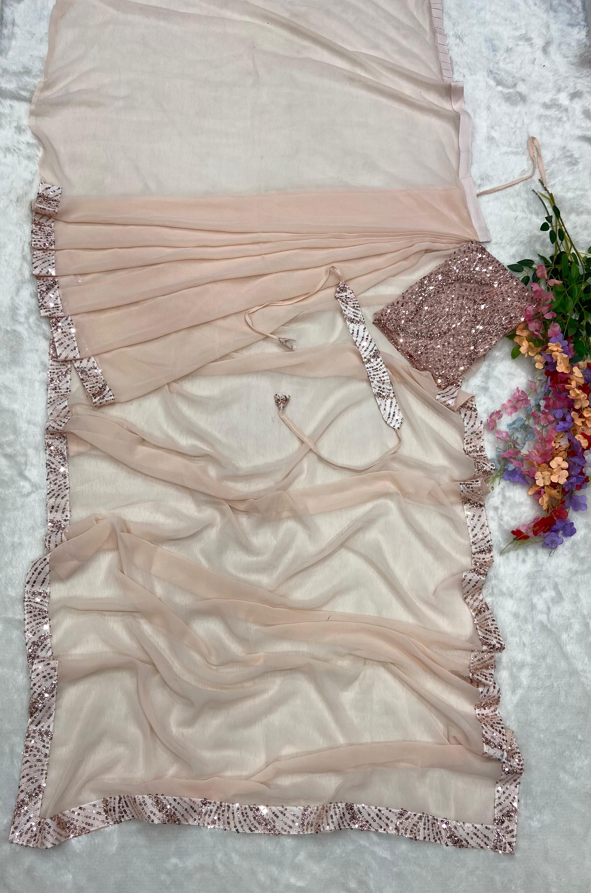 Festive Peach Pink Saree
