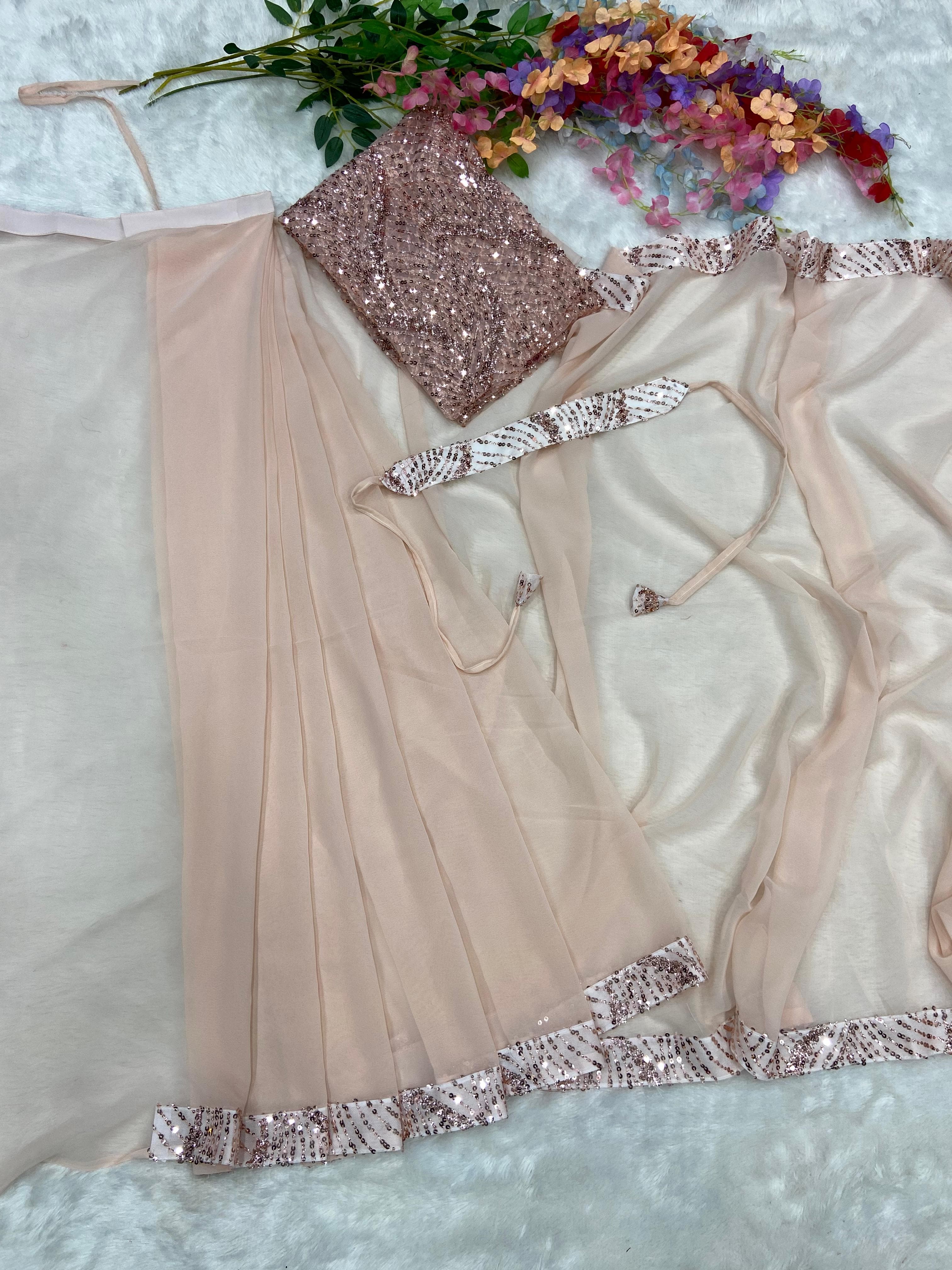 Festive Peach Pink Saree