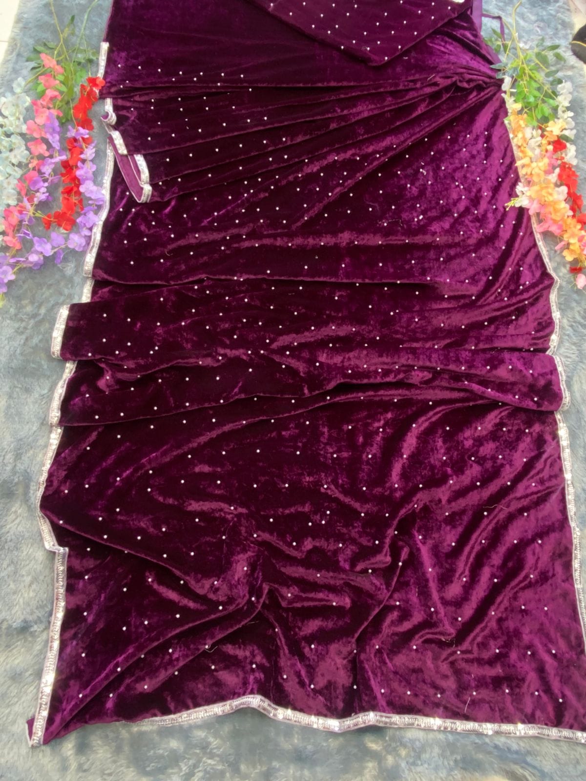 Beautiful Pearl Wine Drape Saree