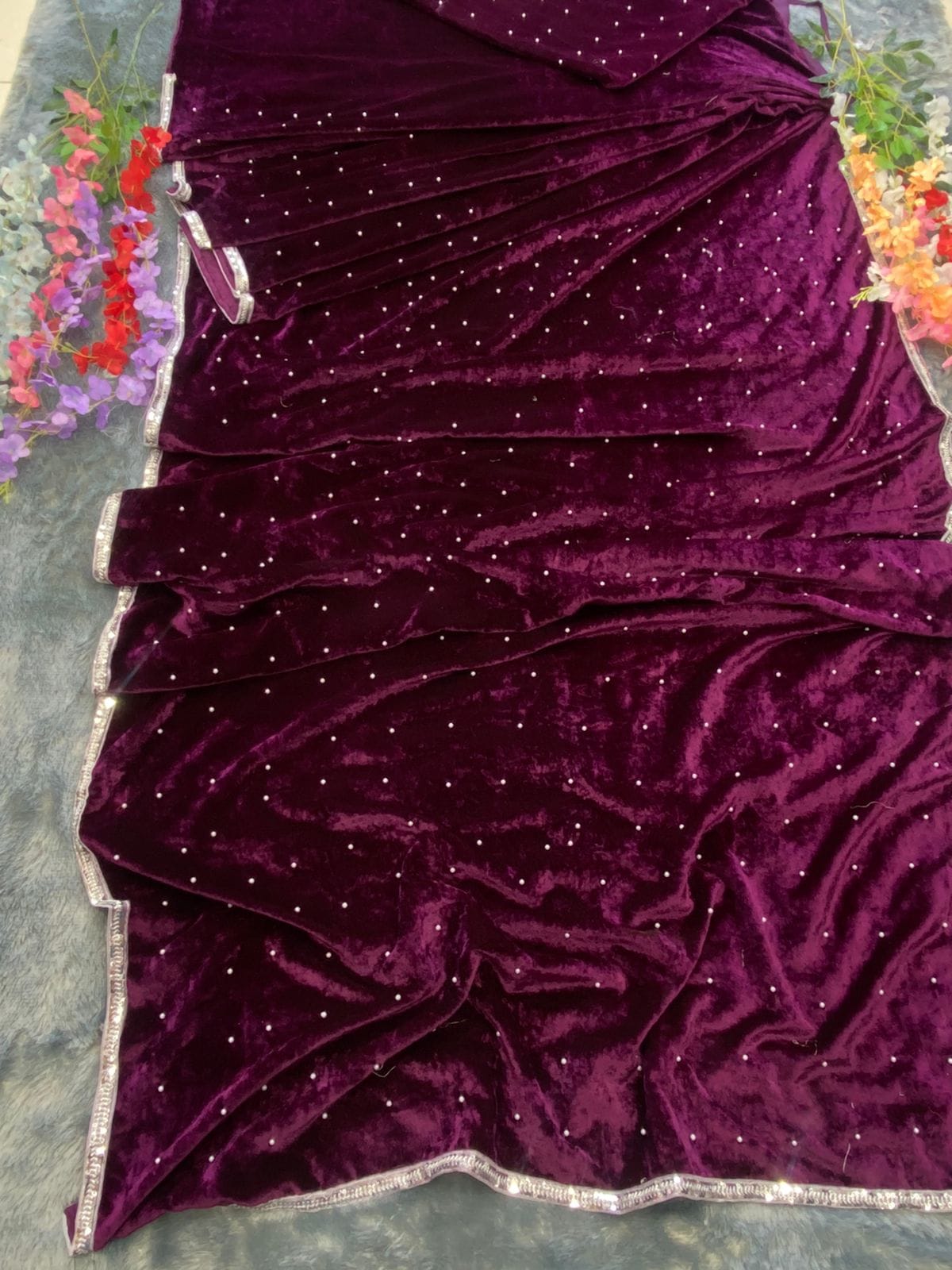 Beautiful Pearl Wine Drape Saree