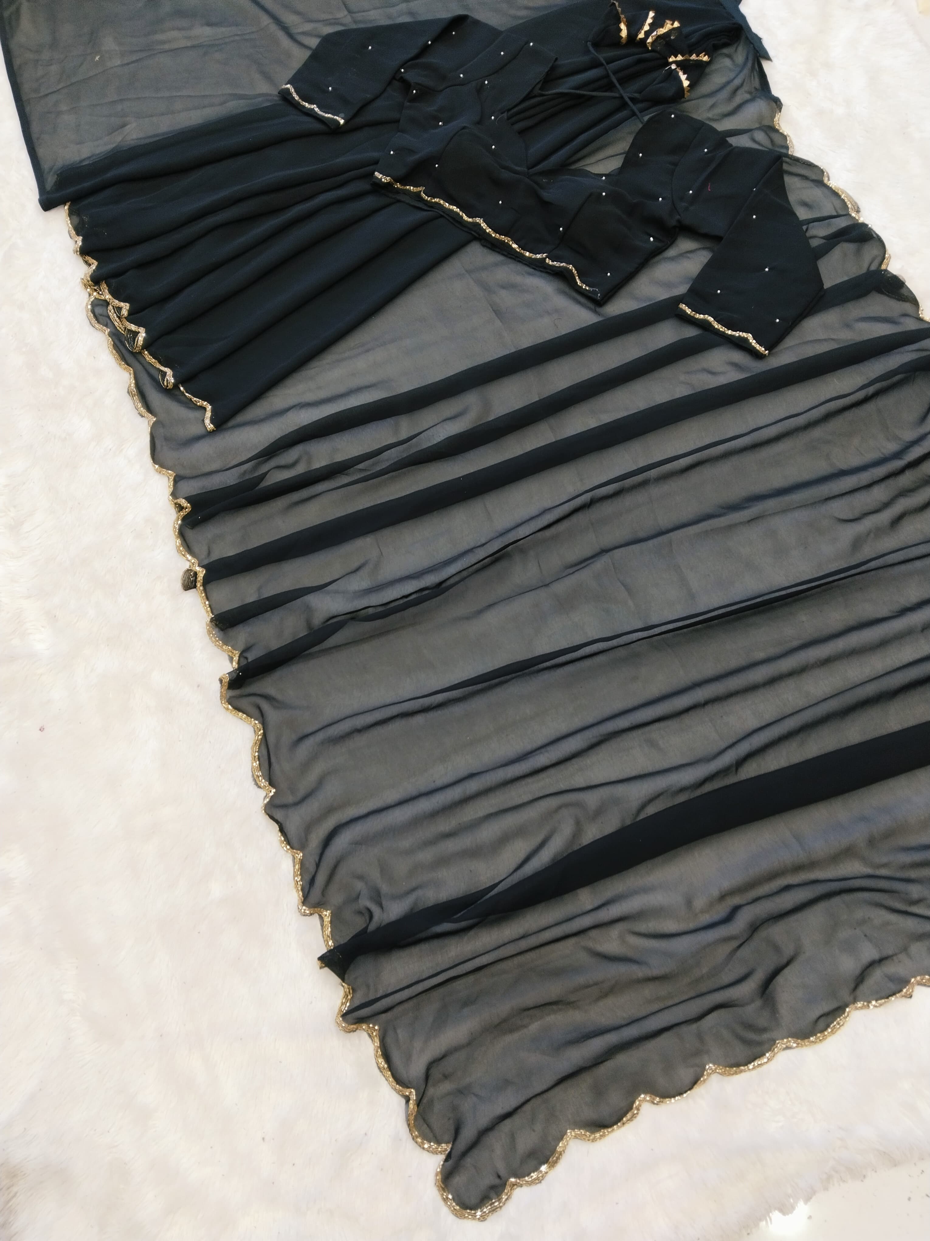 Black Handwork Saree With Stitched Blouse