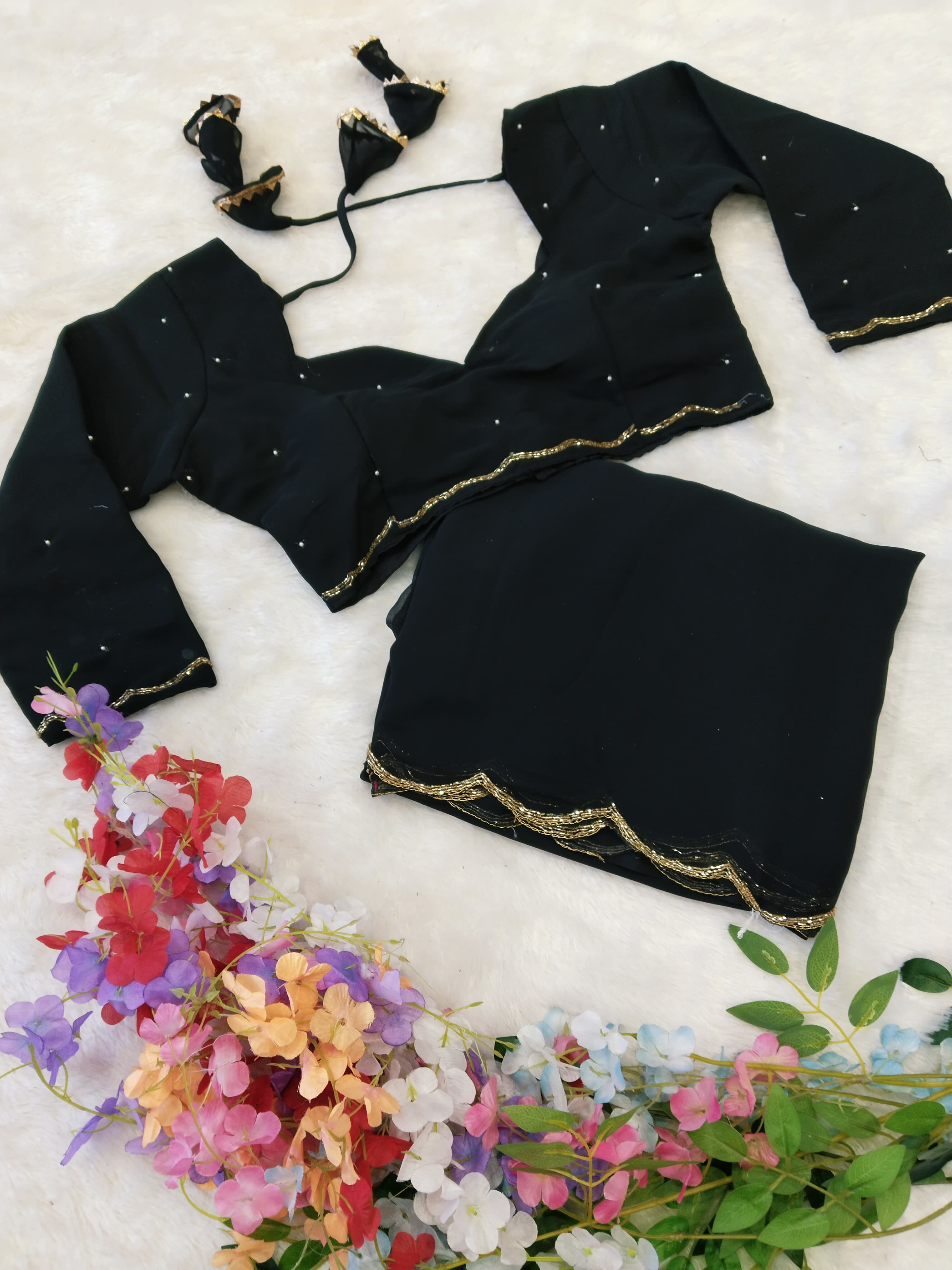 Black Handwork Saree With Stitched Blouse