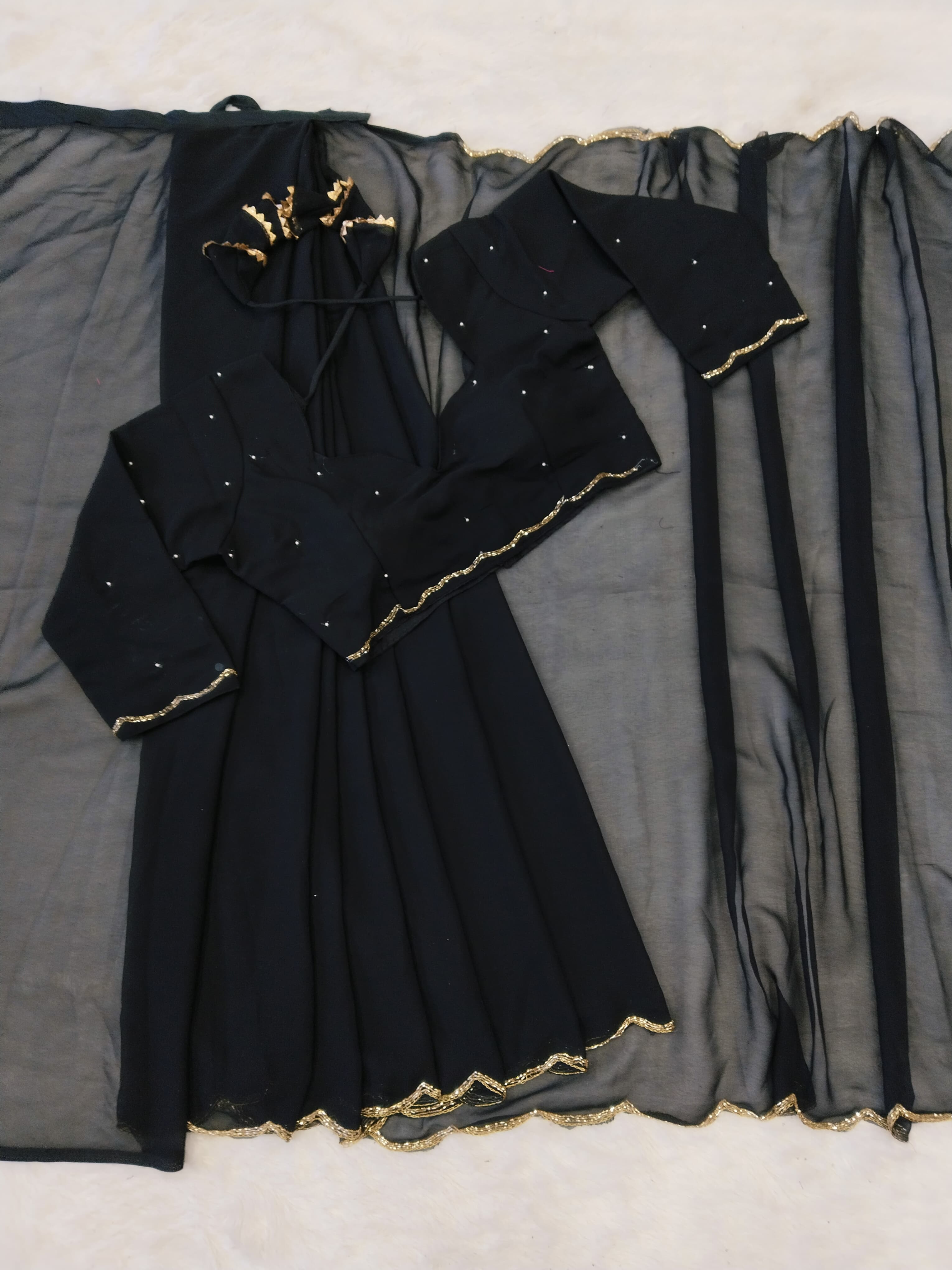 Black Handwork Saree With Stitched Blouse