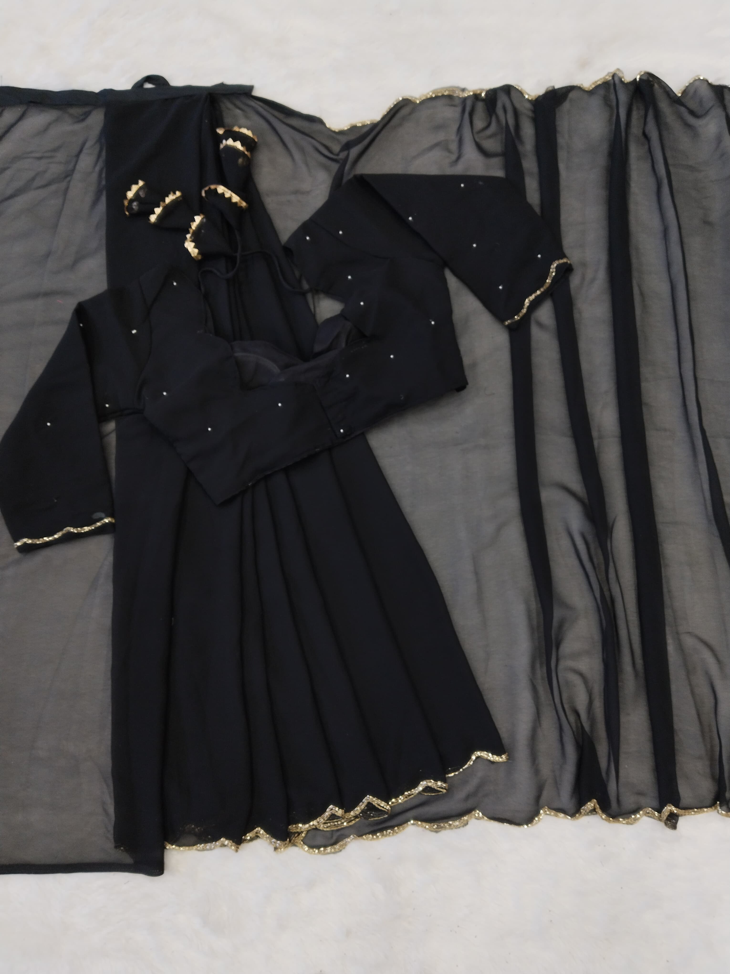 Black Handwork Saree With Stitched Blouse