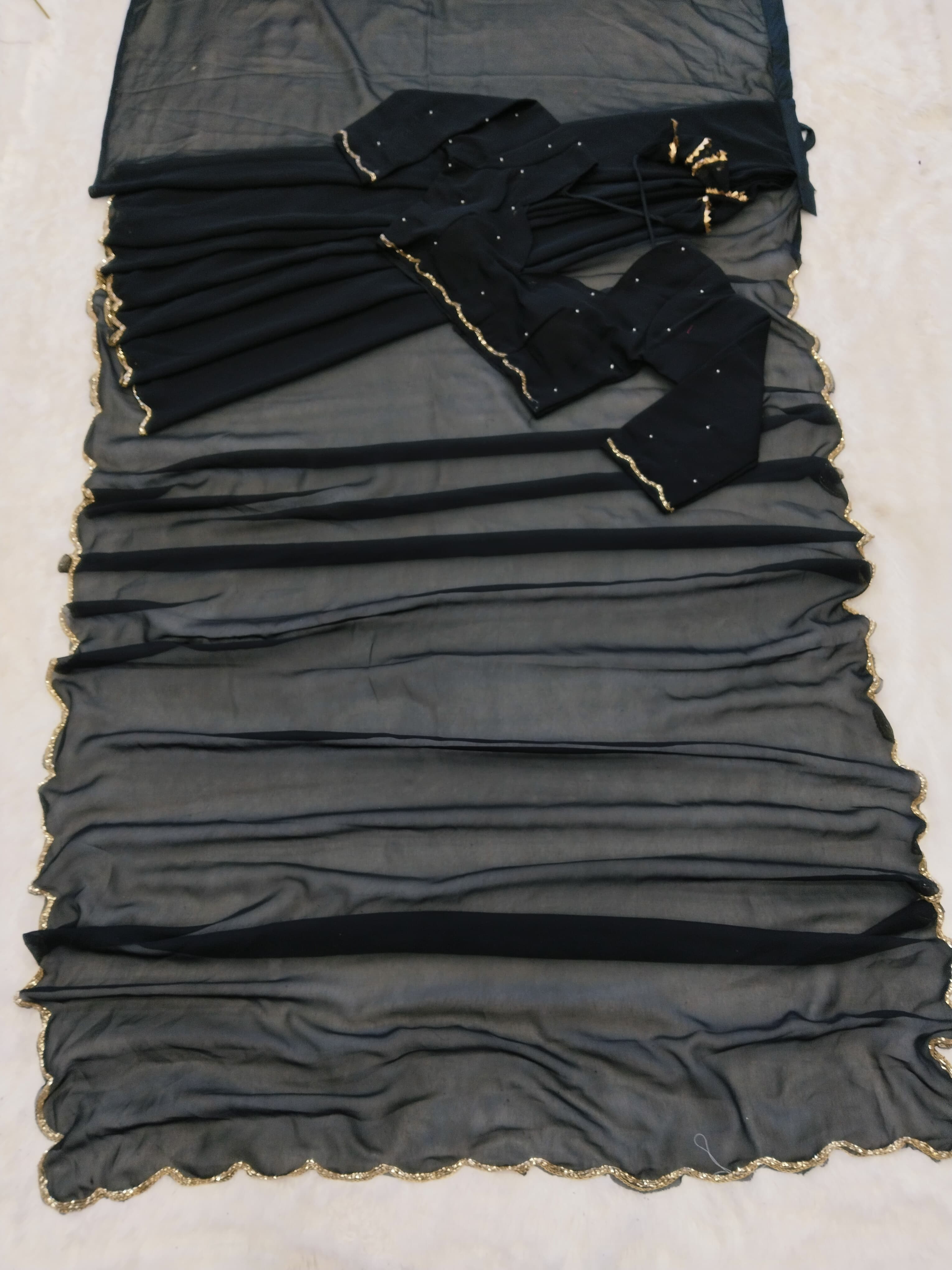 Black Handwork Saree With Stitched Blouse