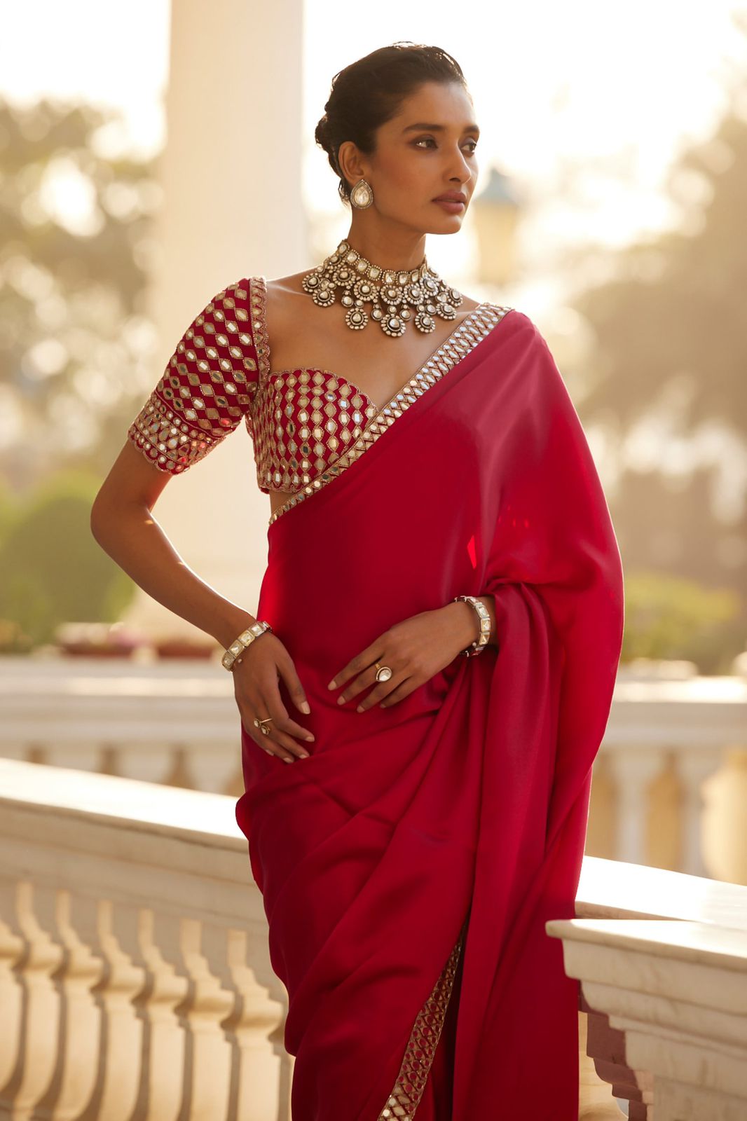 Real Mirror Work Saree