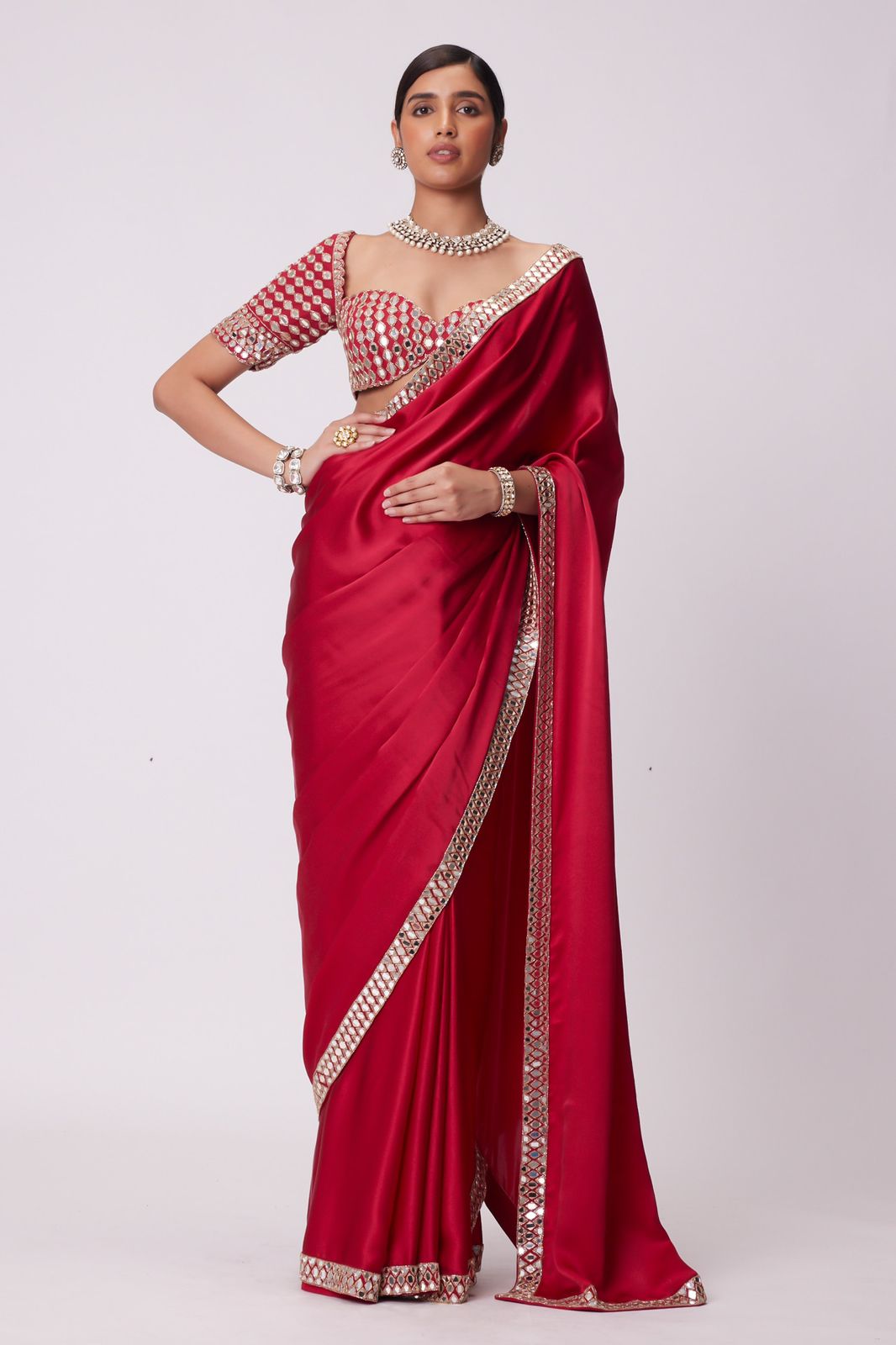 Real Mirror Work Saree