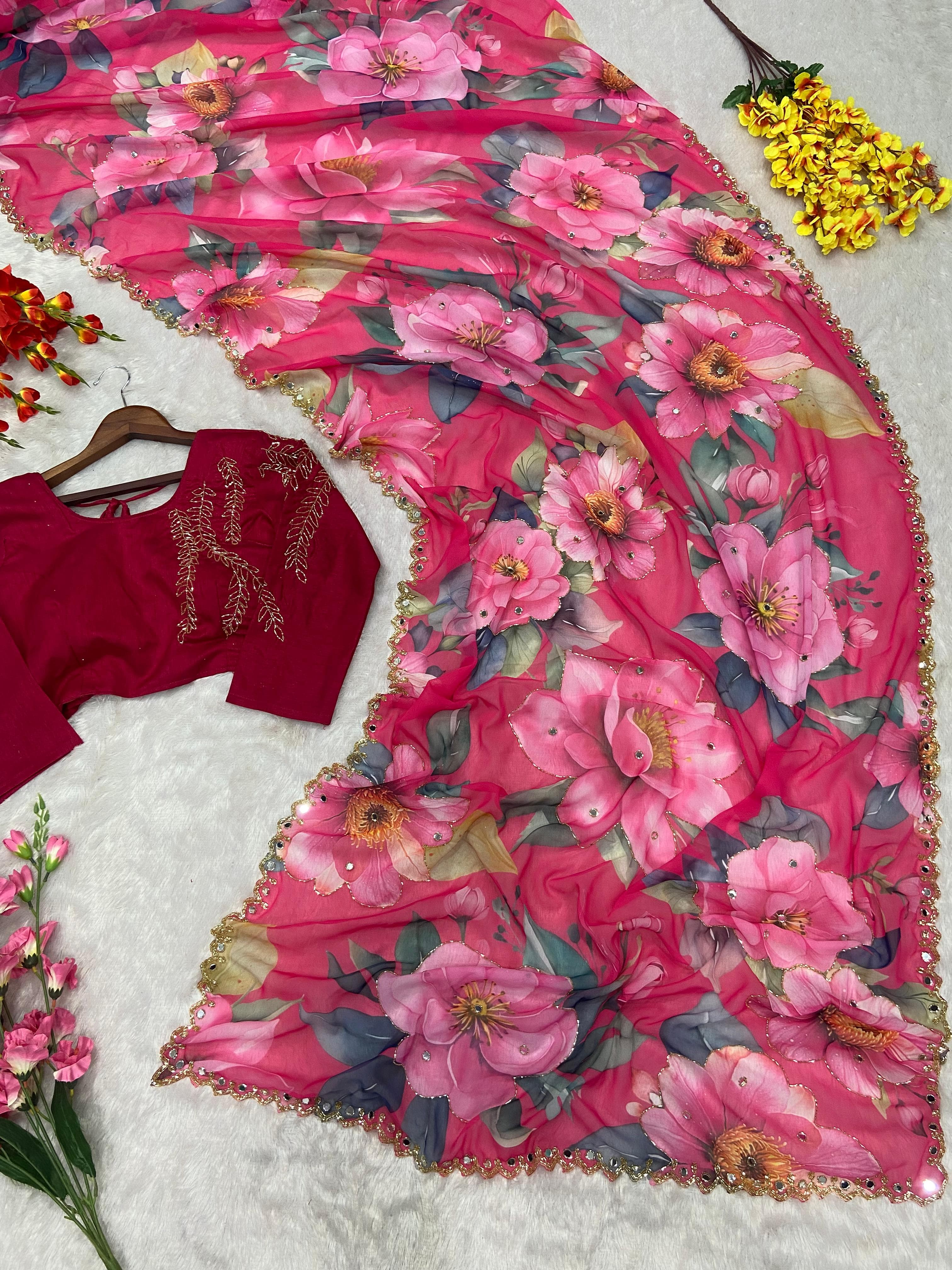 Pure Handwork Floral Saree