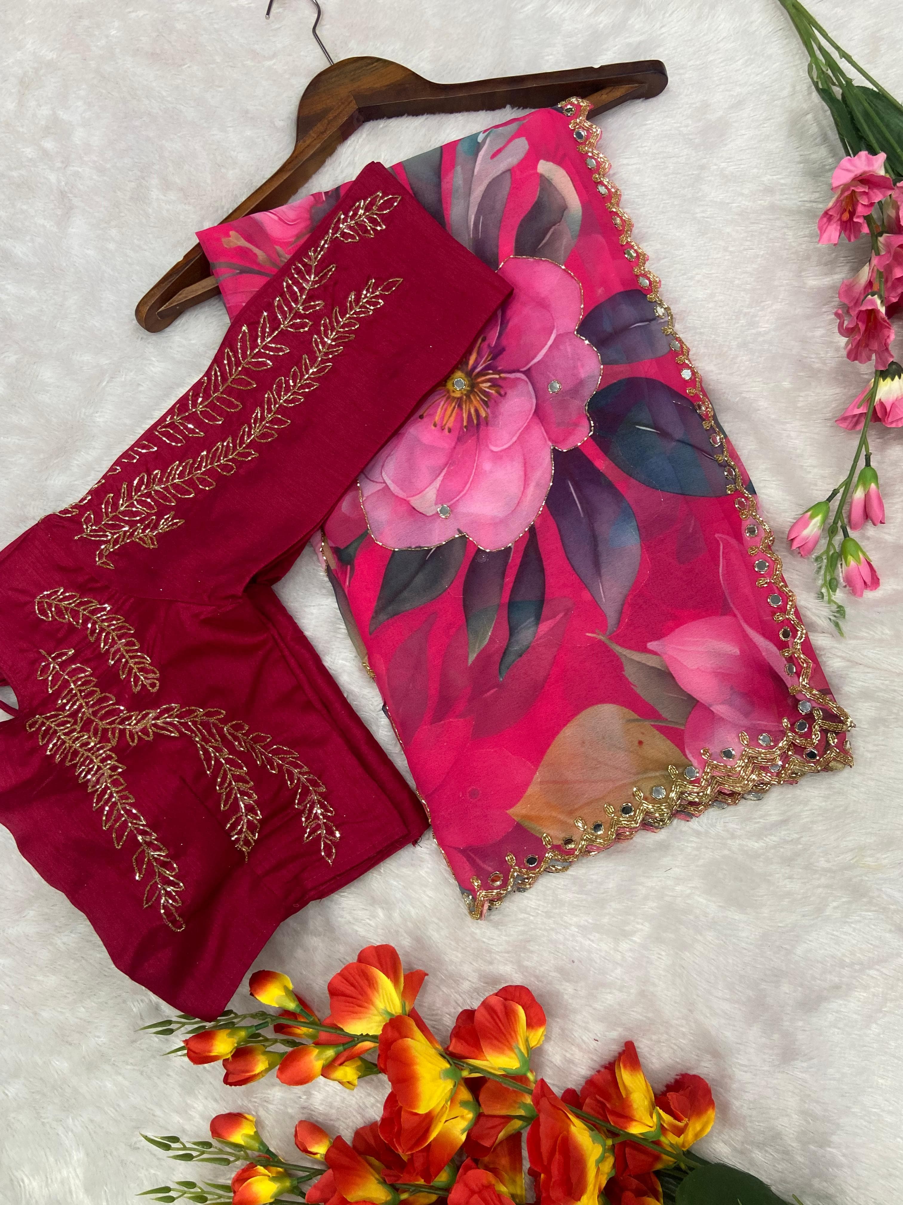 Pure Handwork Floral Saree