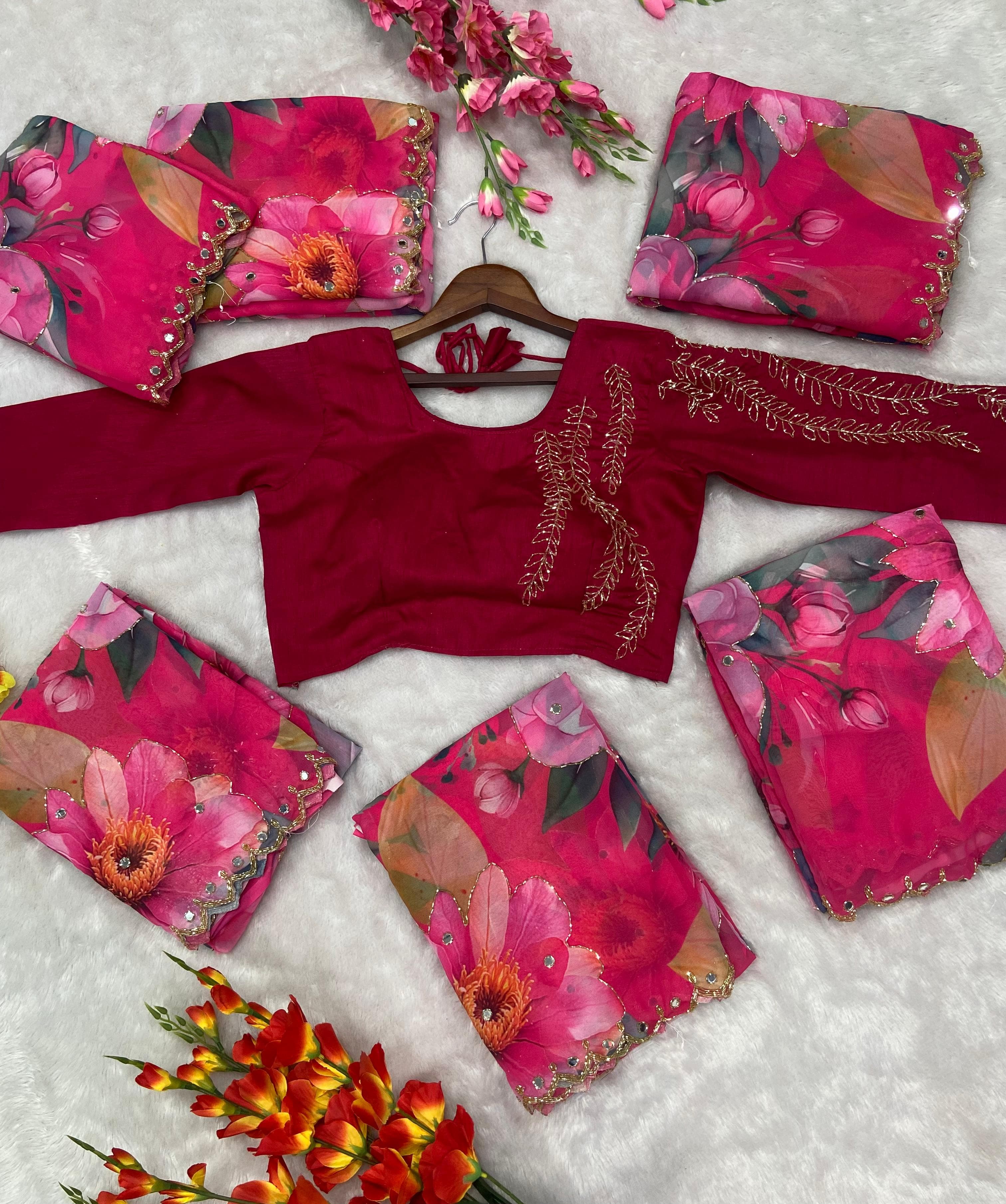 Pure Handwork Floral Saree