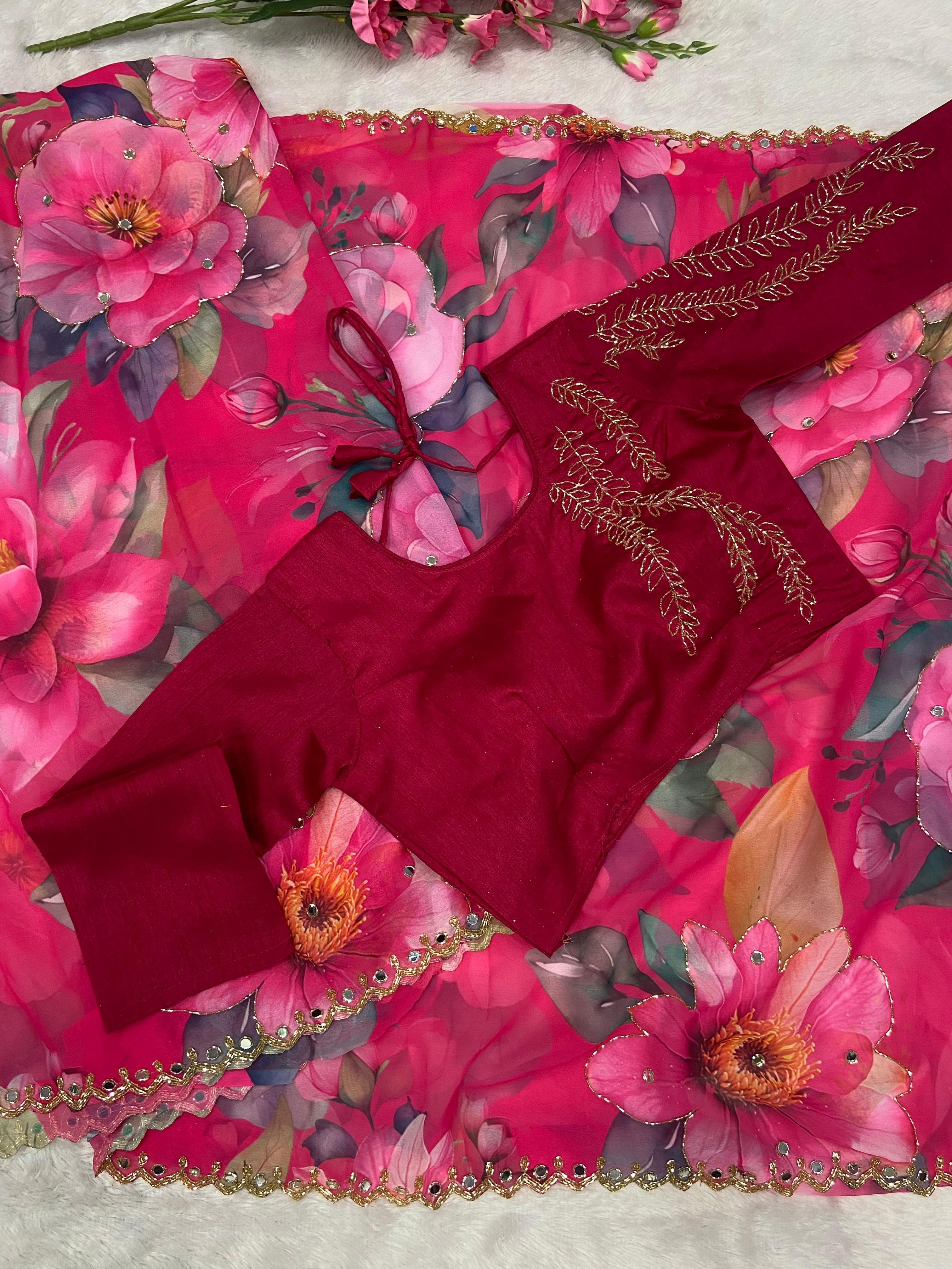 Pure Handwork Floral Saree