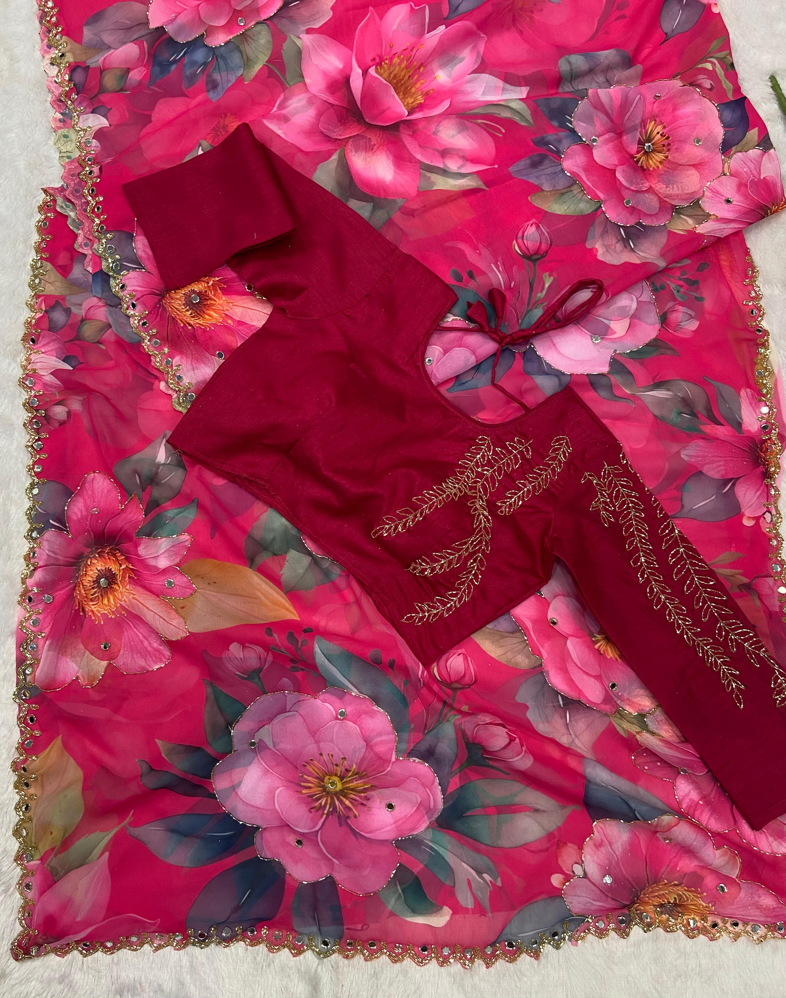 Pure Handwork Floral Saree
