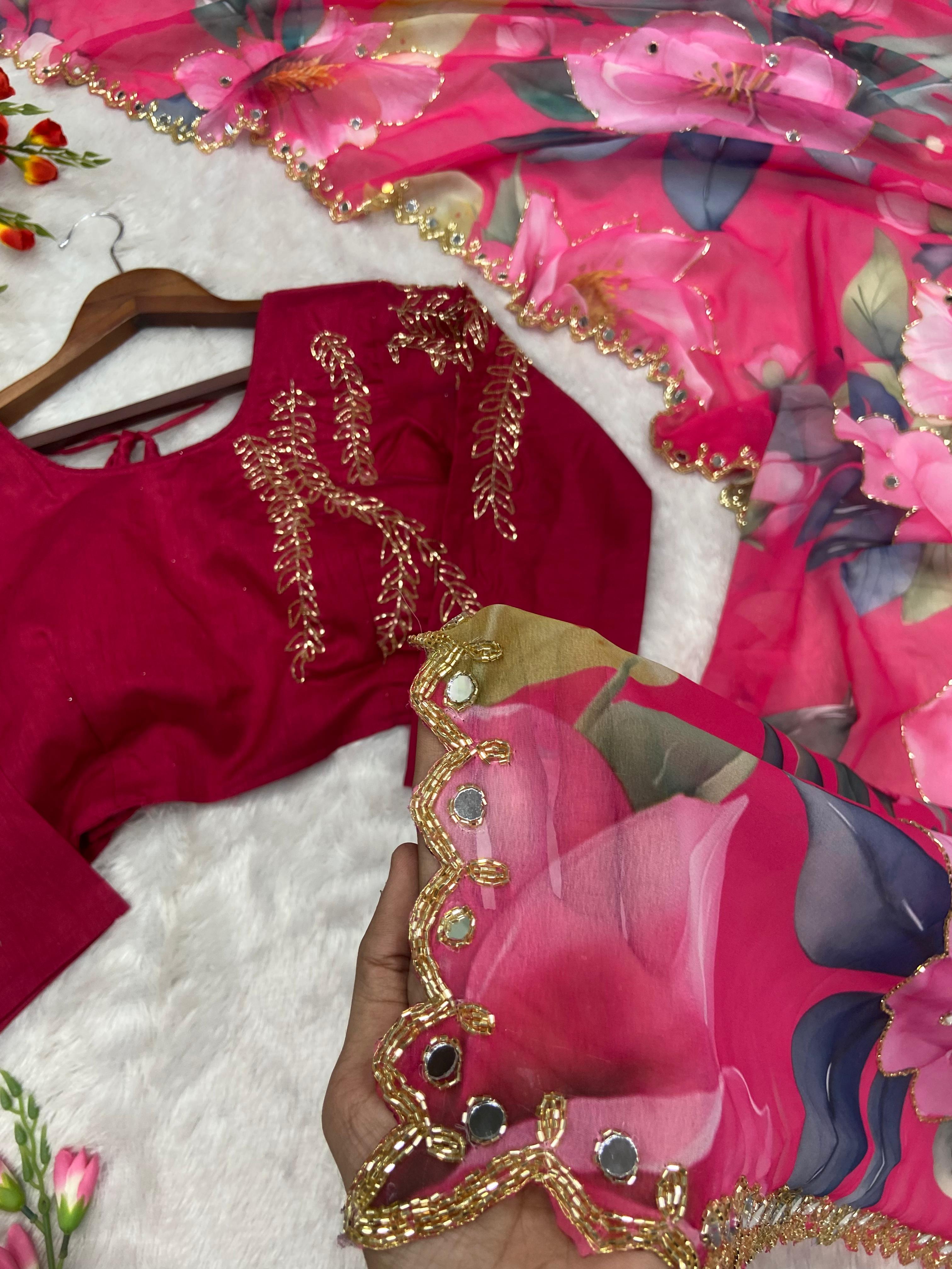 Pure Handwork Floral Saree