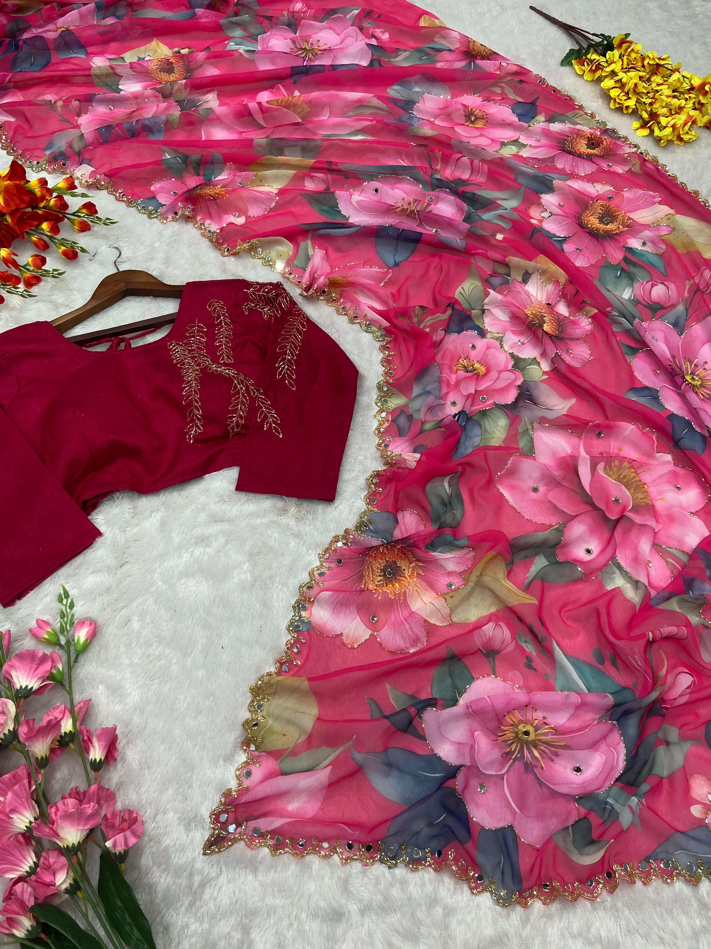 Pure Handwork Floral Saree