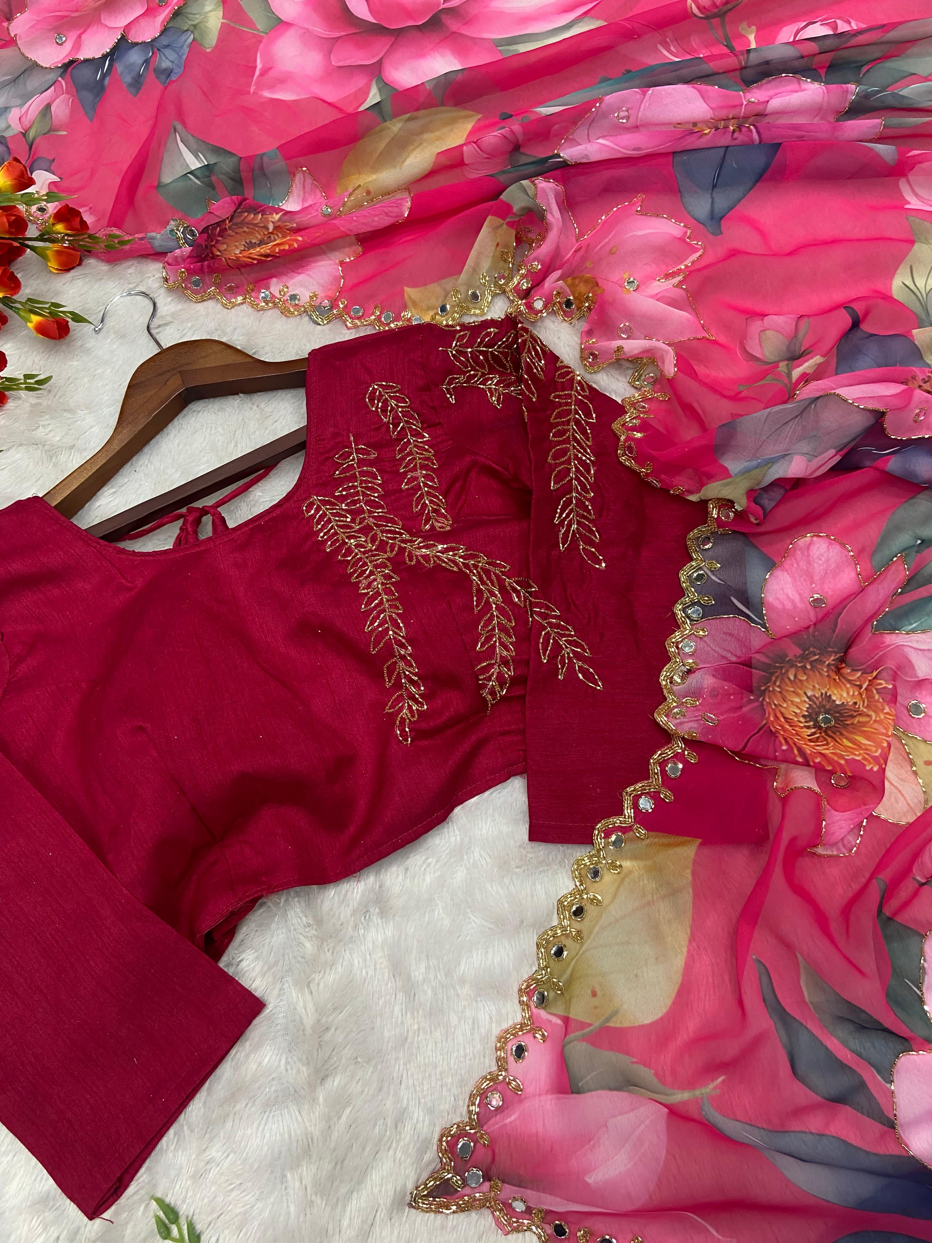Pure Handwork Floral Saree