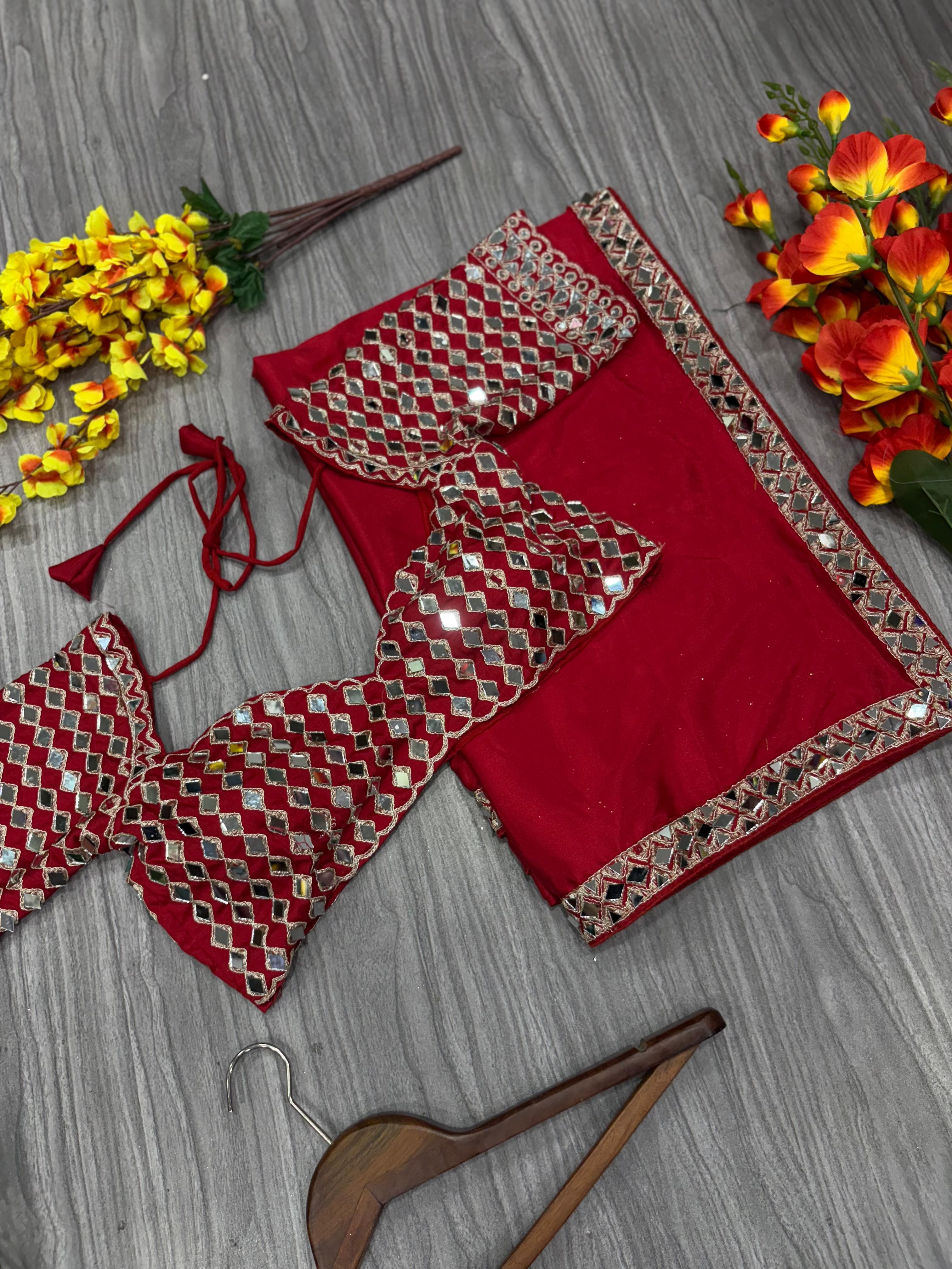 Real Mirror Work Saree